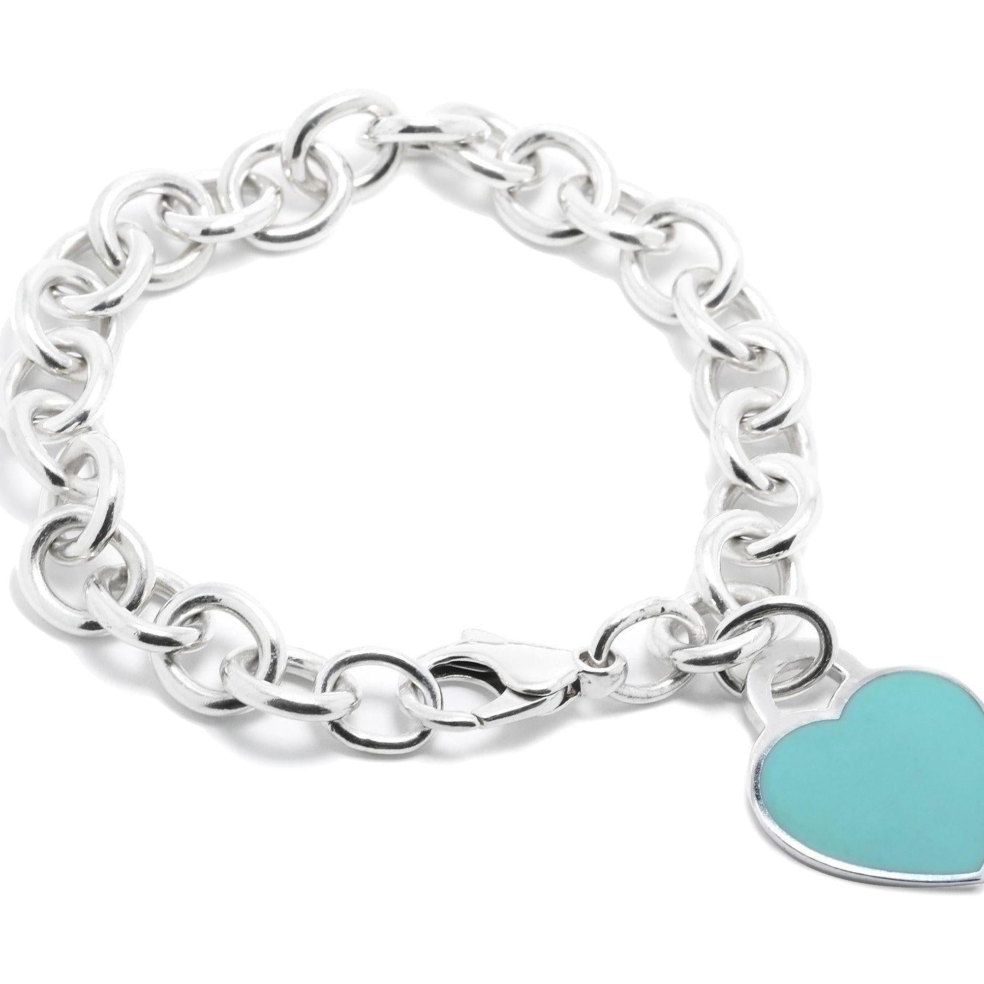 Tiffany & Co. Return to Tiffany Heart Tag Charm Bracelet with Blue Enamel