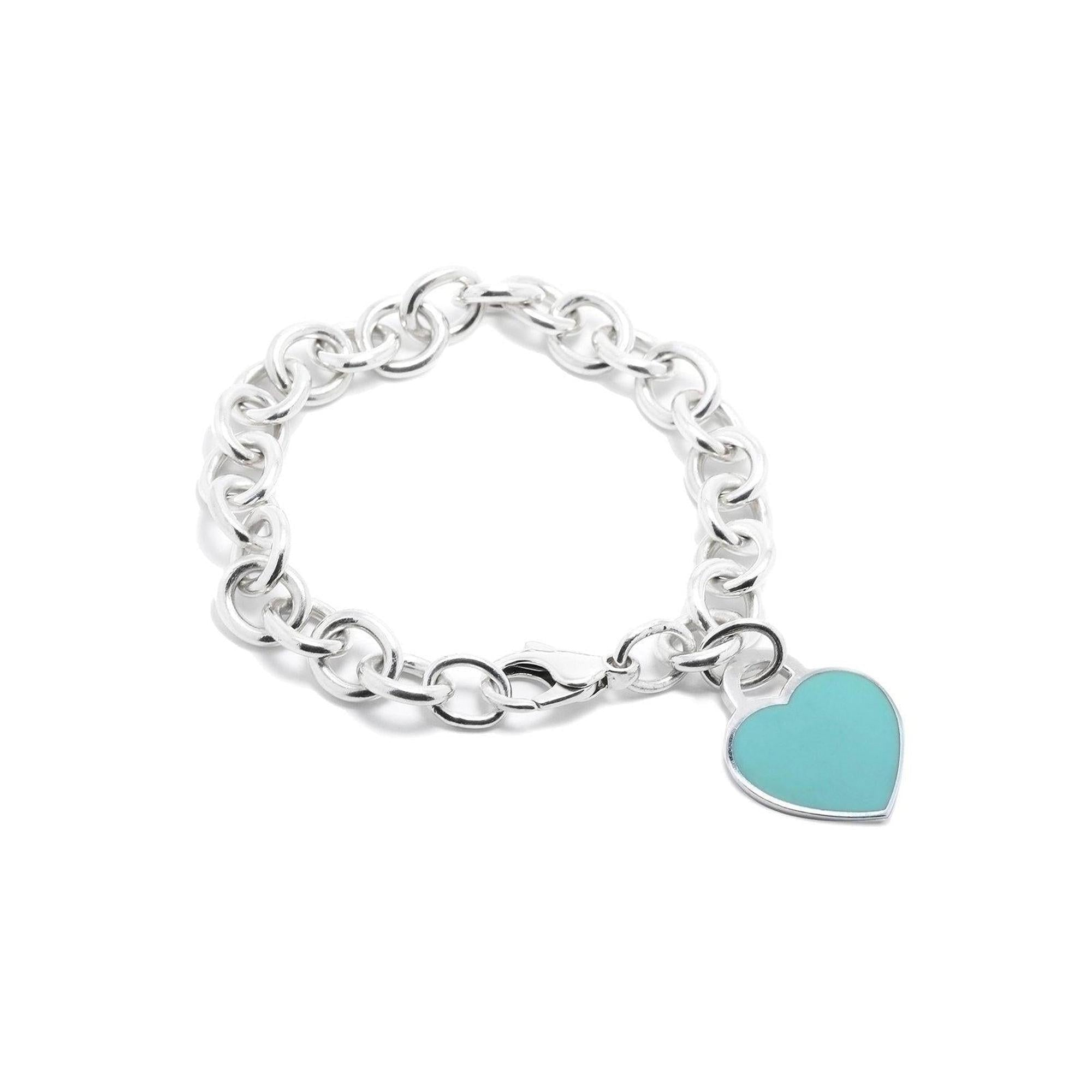 Tiffany & Co. Return to Tiffany Heart Tag Charm Bracelet with Blue Enamel