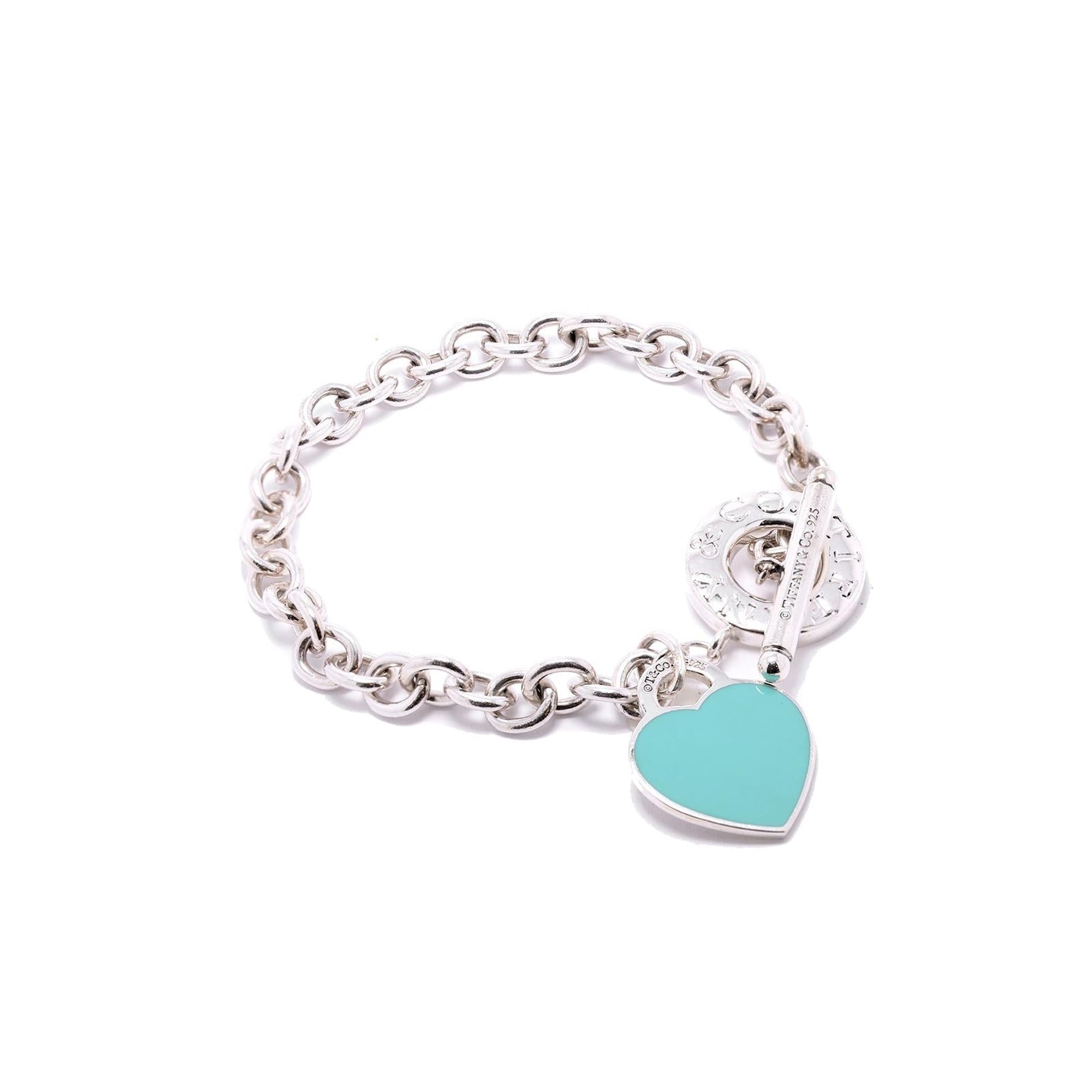Tiffany & Co. Return to Tiffany Heart Tag Charm Toggle Bracelet with Blue Enamel