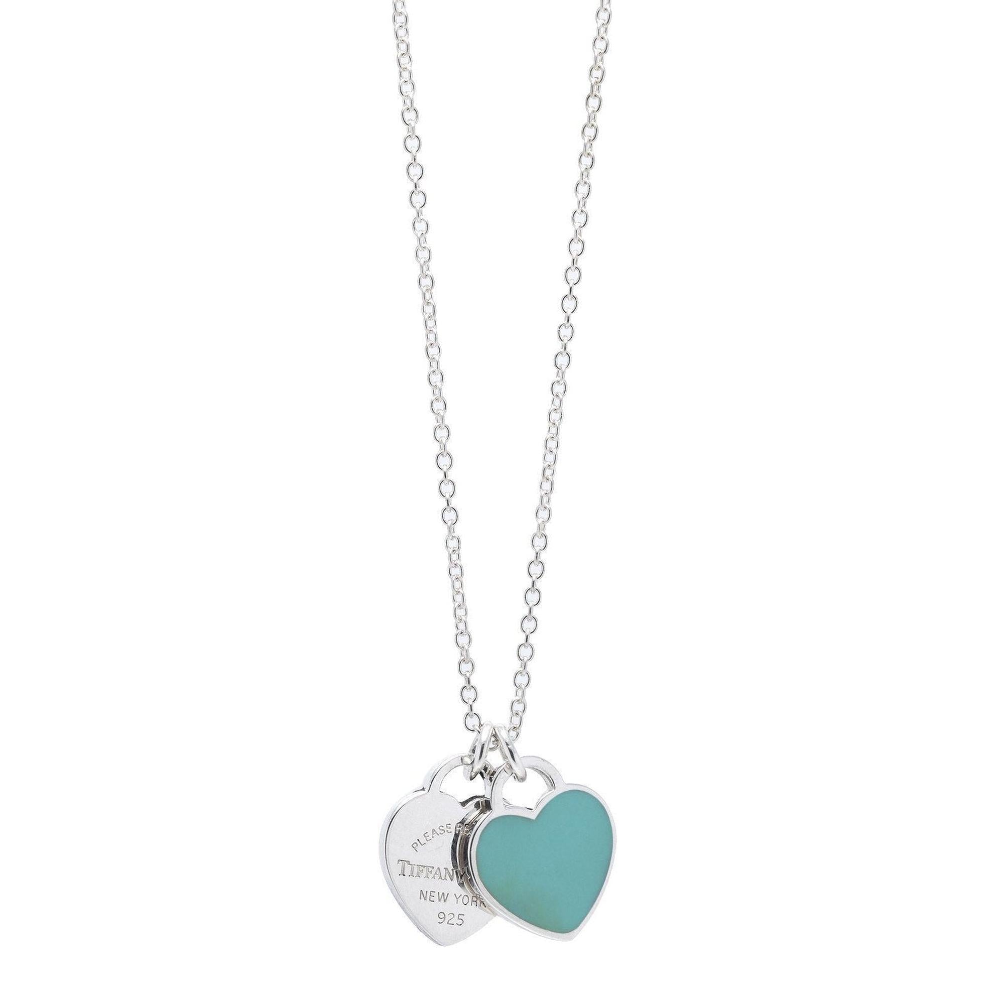 Tiffany & Co. Return to Tiffany Mini Double Heart Tag Pendant Necklace with Blue Enamel
