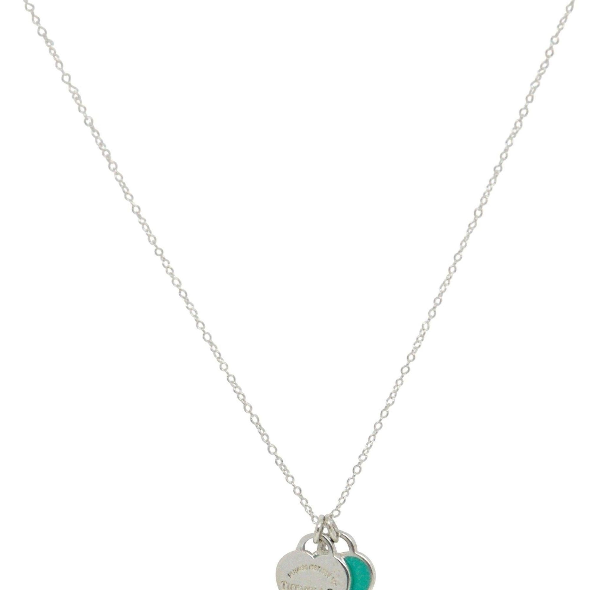 Tiffany & Co. Return to Tiffany Mini Double Heart Tag Pendant Necklace with Blue Enamel