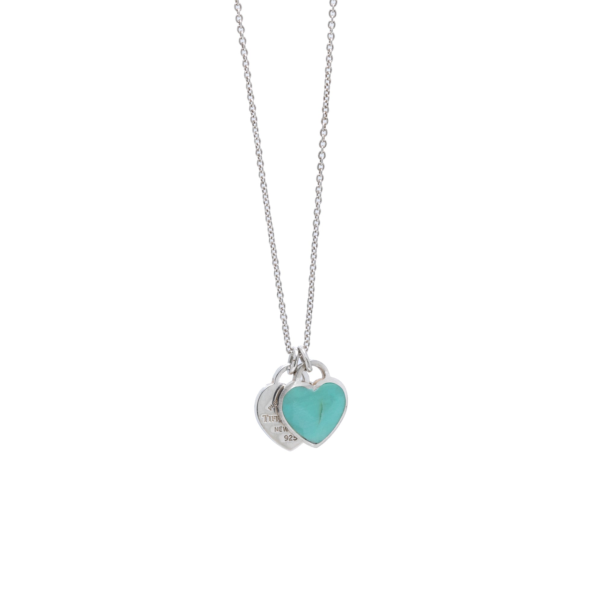 Tiffany & Co. Return to Tiffany Mini Double Heart Tag Pendant Necklace with Blue Enamel