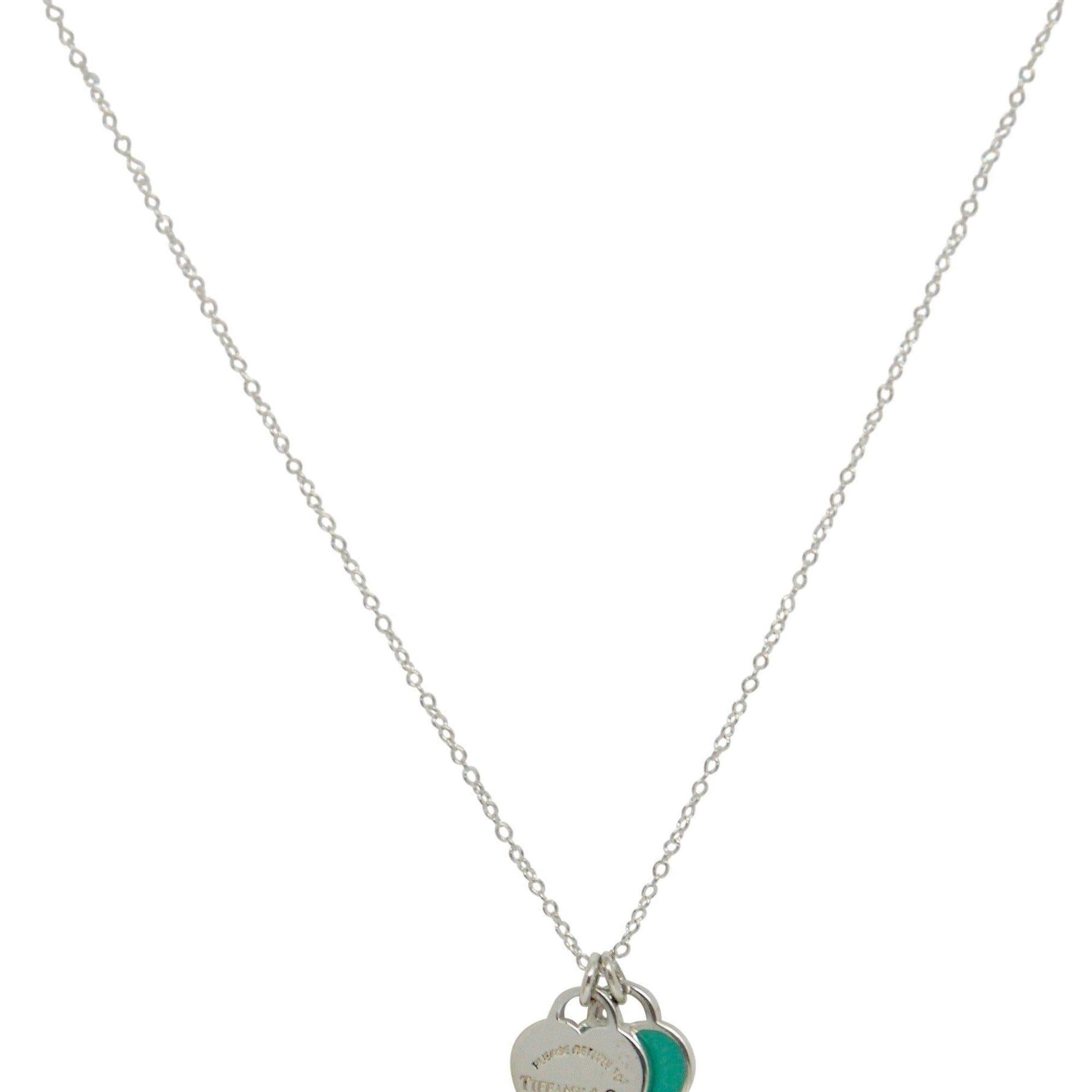 Tiffany & Co. Return to Tiffany Mini Double Heart Tag Pendant Necklace with Blue Enamel