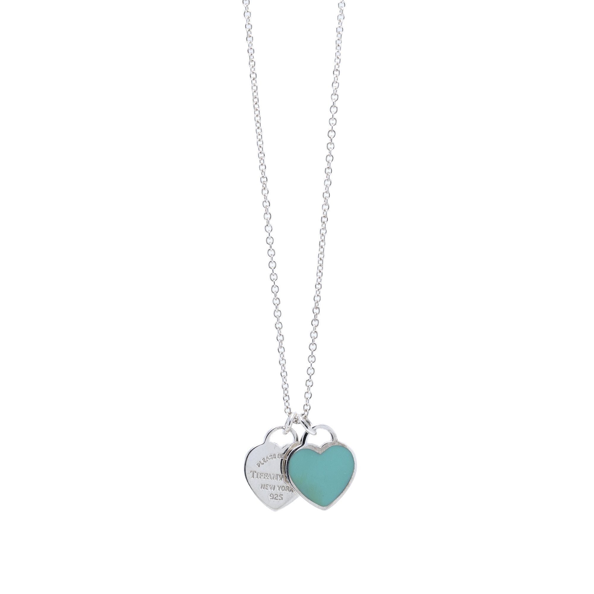 Tiffany & Co. Return to Tiffany Mini Double Heart Tag Pendant Necklace with Blue Enamel