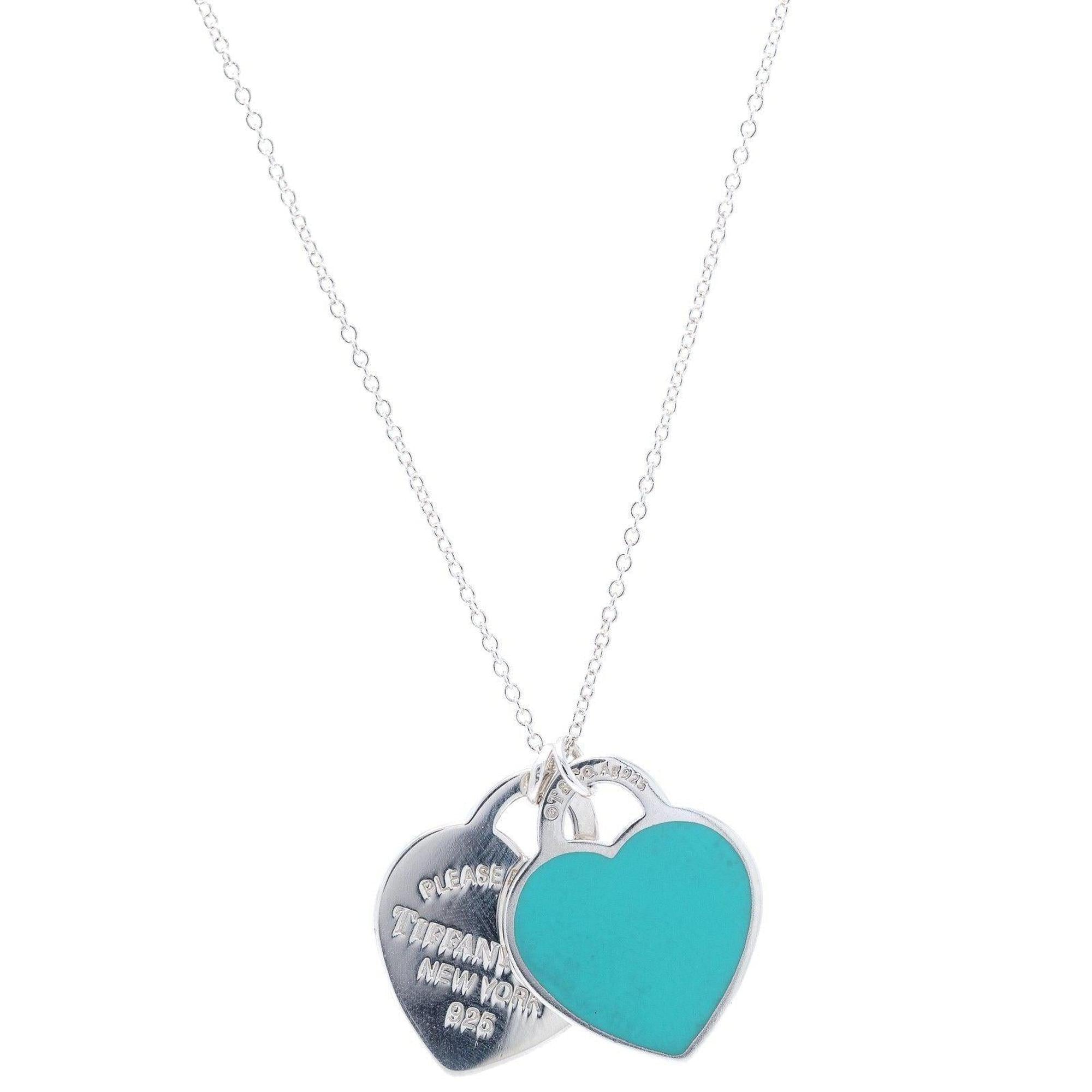 Tiffany & Co. Return to Tiffany Mini Double Heart Tag Pendant Necklace with Blue Enamel