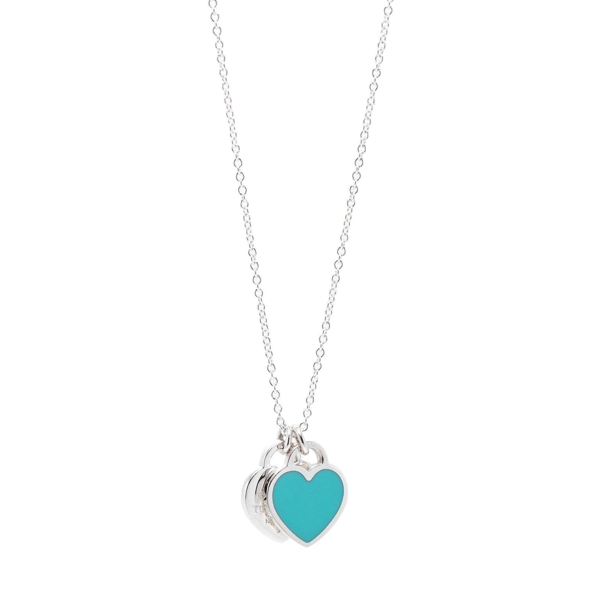 Tiffany & Co. Return to Tiffany Mini Double Heart Tag Pendant Necklace with Blue Enamel