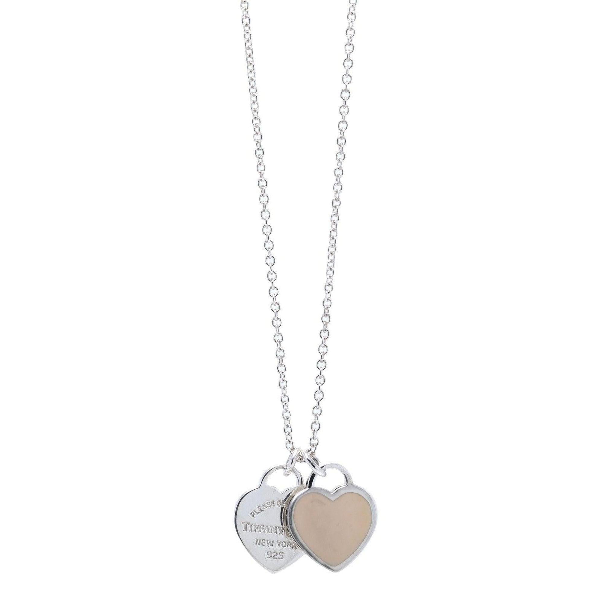 Tiffany & Co. Return to Tiffany Mini Double Heart Tag Pendant Necklace with Pink Enamel