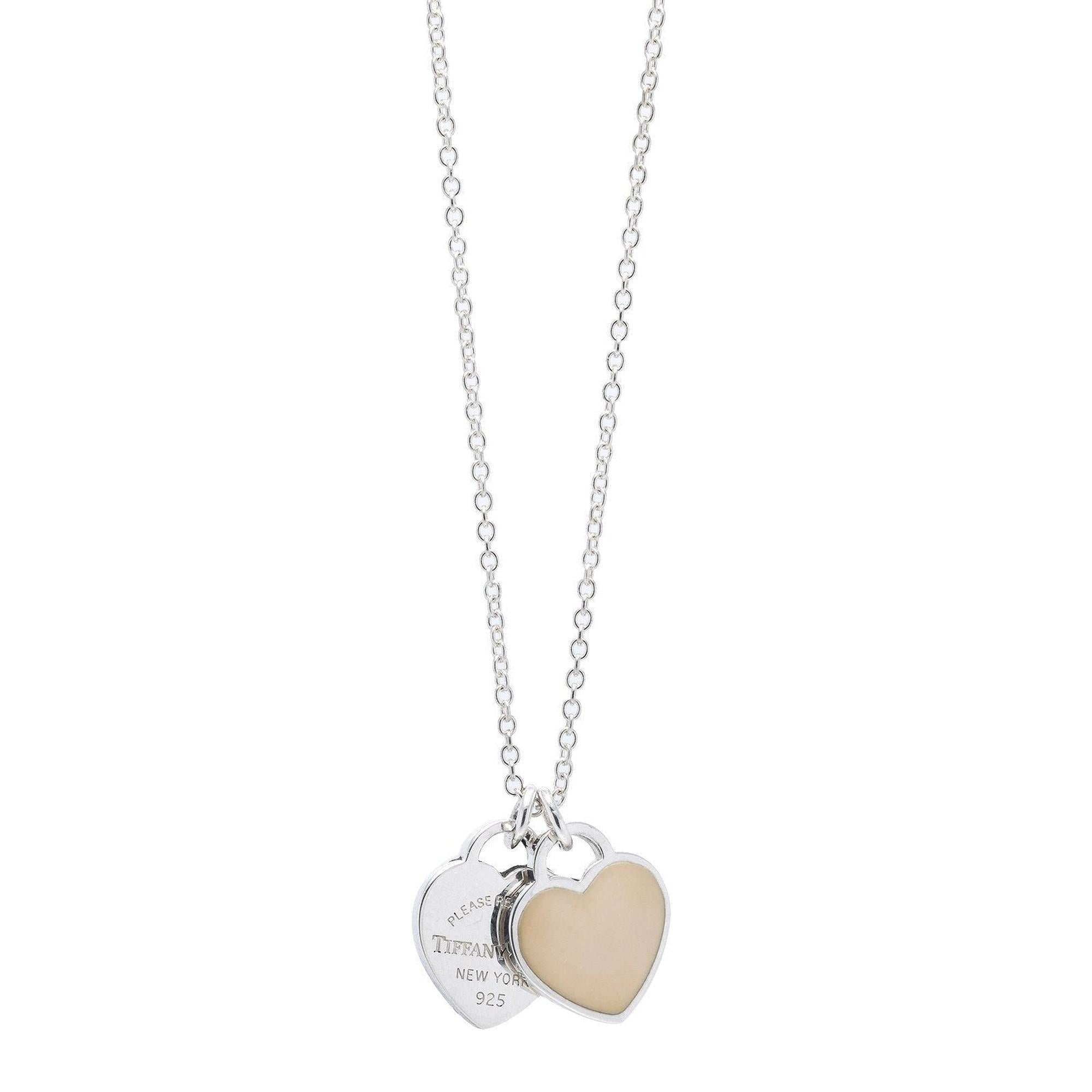 Tiffany & Co. Return to Tiffany Mini Double Heart Tag Pendant Necklace with Pink Enamel