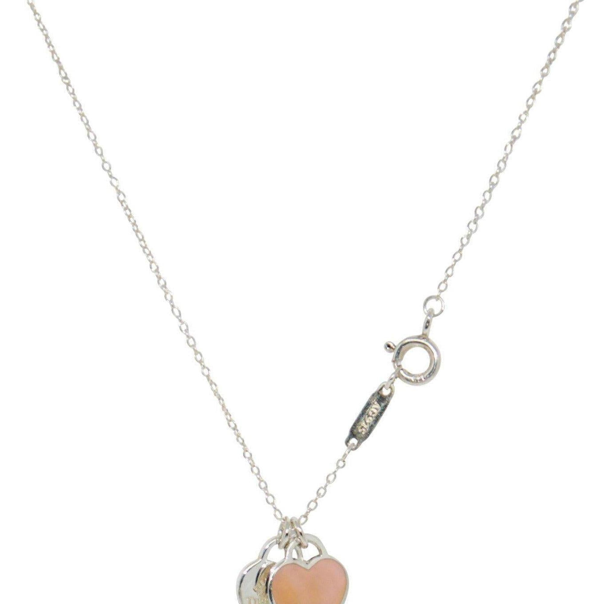 Tiffany & Co. Return to Tiffany Mini Double Heart Tag Pendant Necklace with Pink Enamel