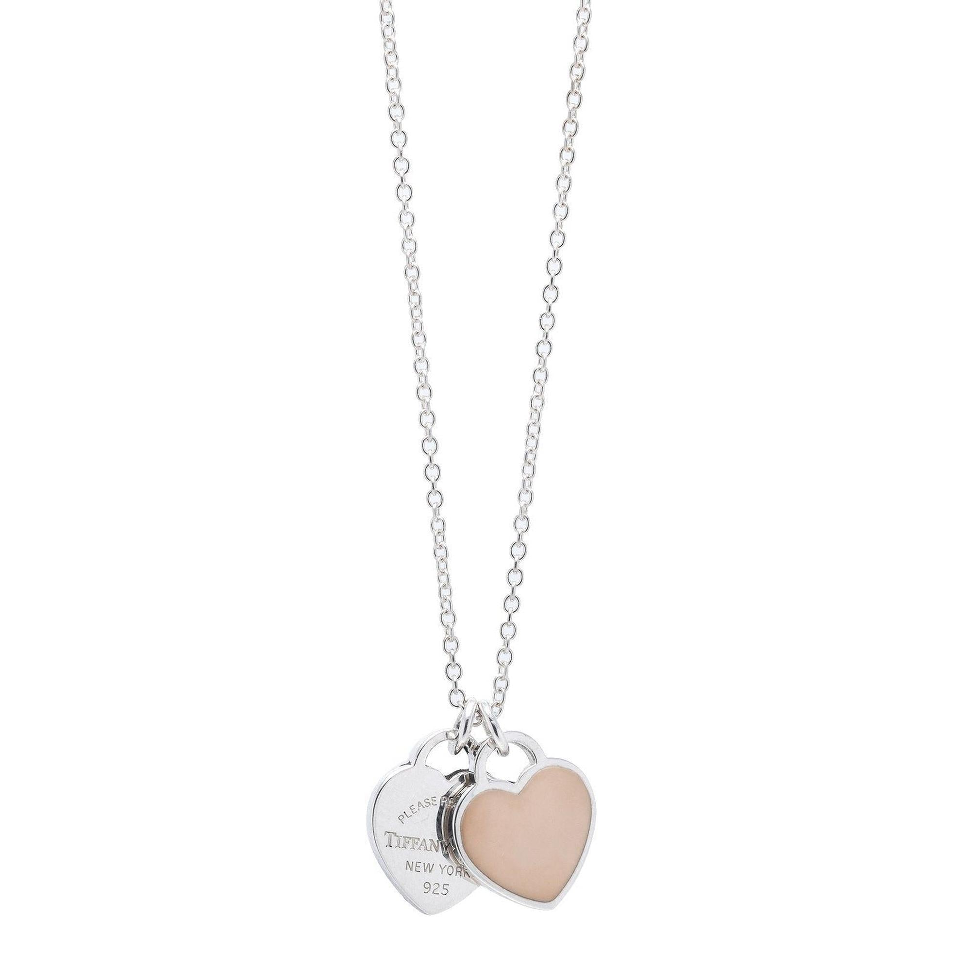 Tiffany & Co. Return to Tiffany Mini Double Heart Tag Pendant Necklace with Pink Enamel