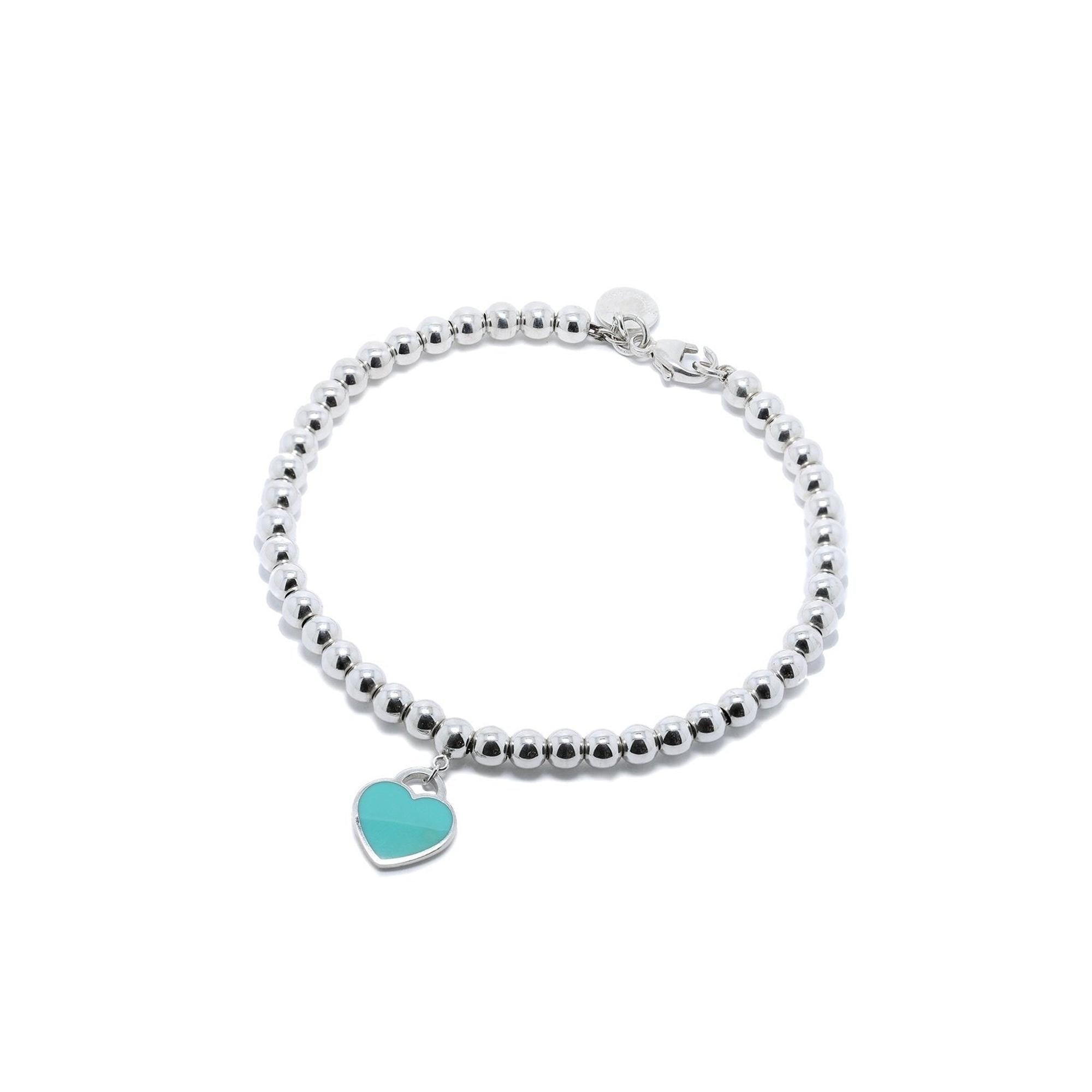 Tiffany & Co. Return to Tiffany Mini Heart Tag Bead Bracelet with Blue Enamel