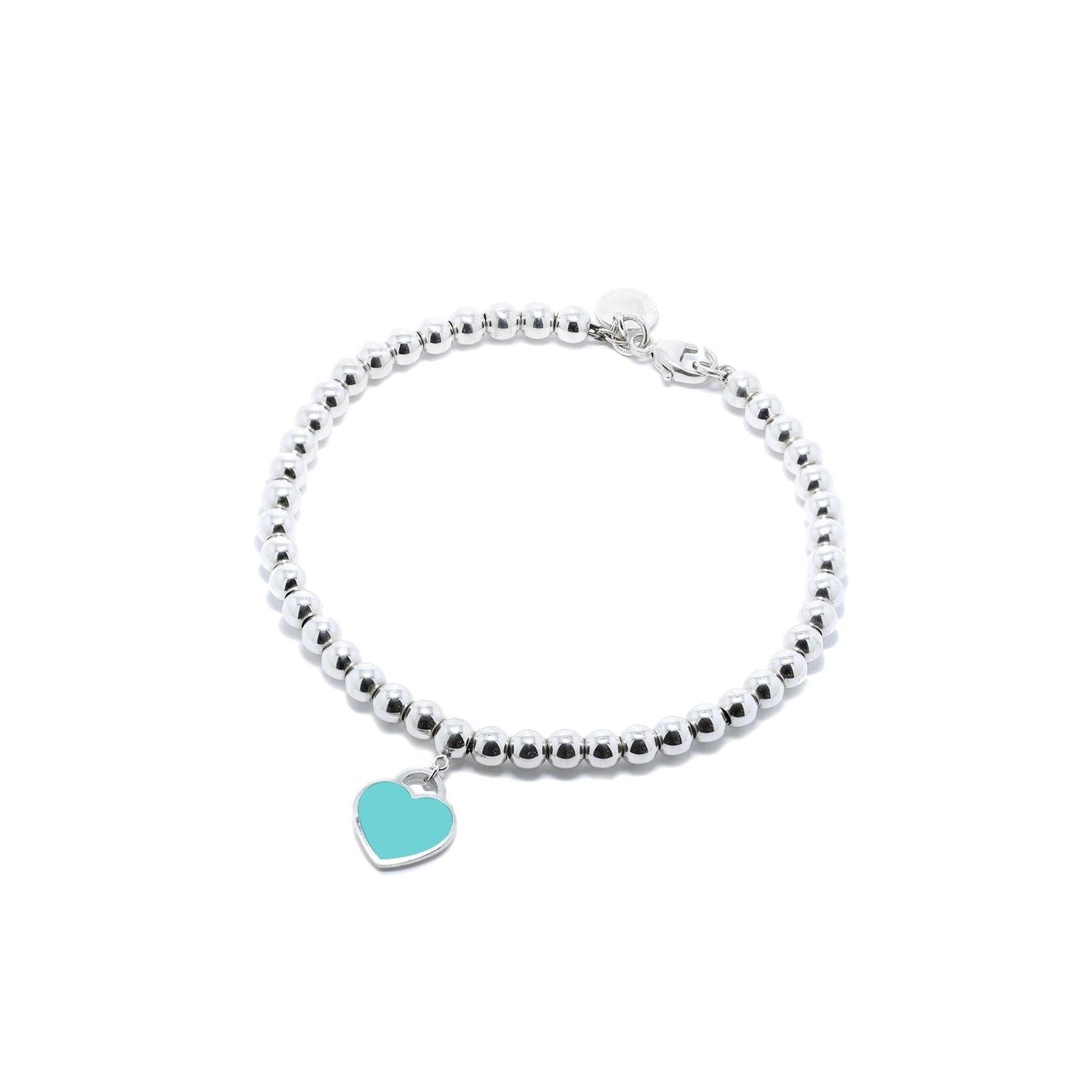 Tiffany & Co. Return to Tiffany Mini Heart Tag Bead Bracelet with Blue Enamel
