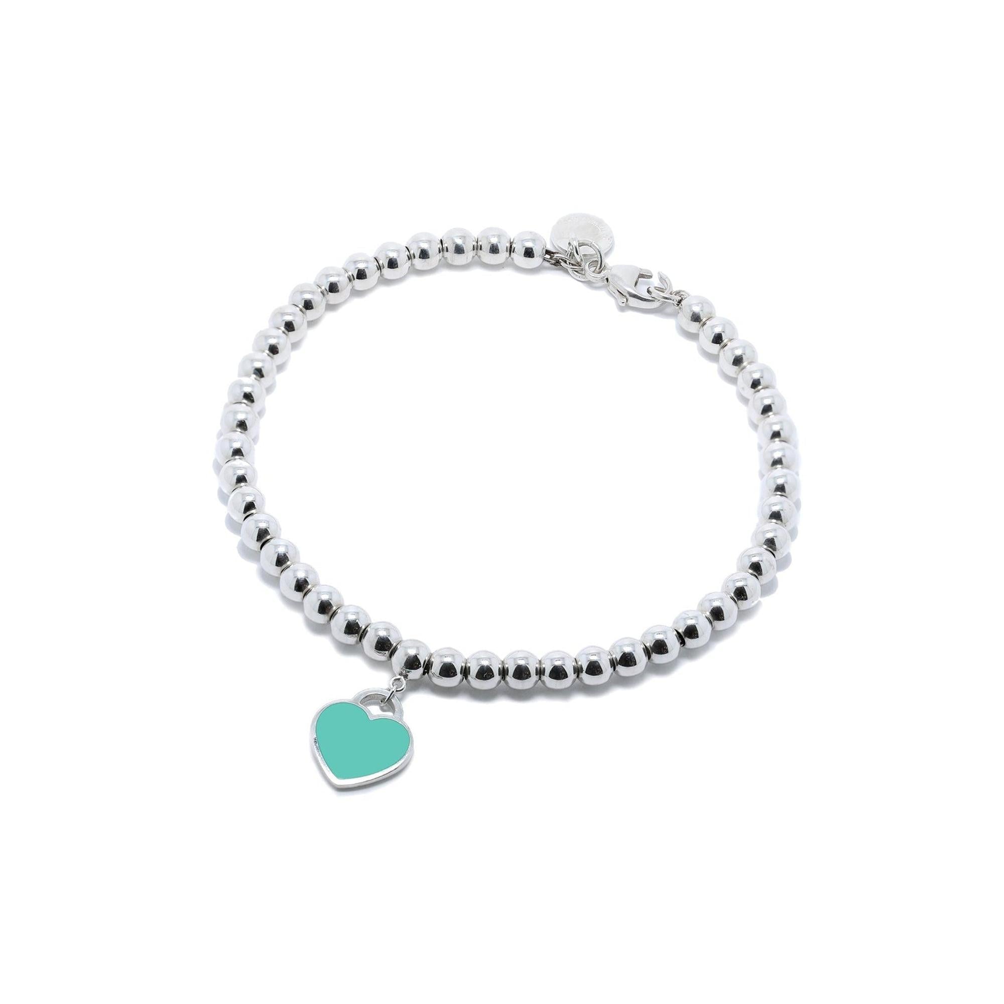 Tiffany & Co. Return to Tiffany Mini Heart Tag Bead Bracelet with Blue Enamel