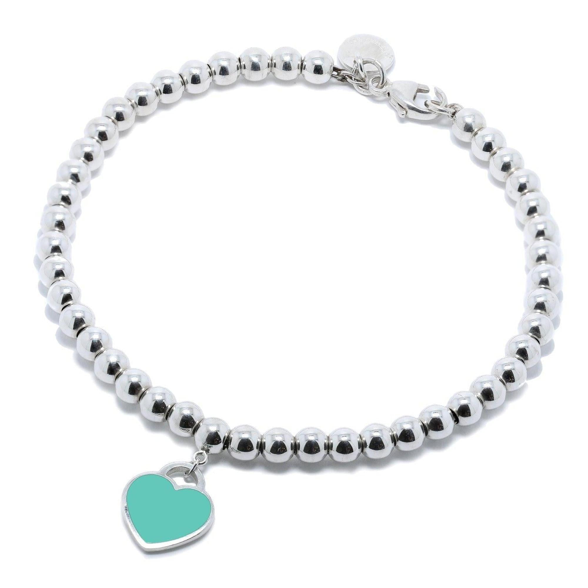 Tiffany & Co. Return to Tiffany Mini Heart Tag Bead Bracelet with Blue Enamel