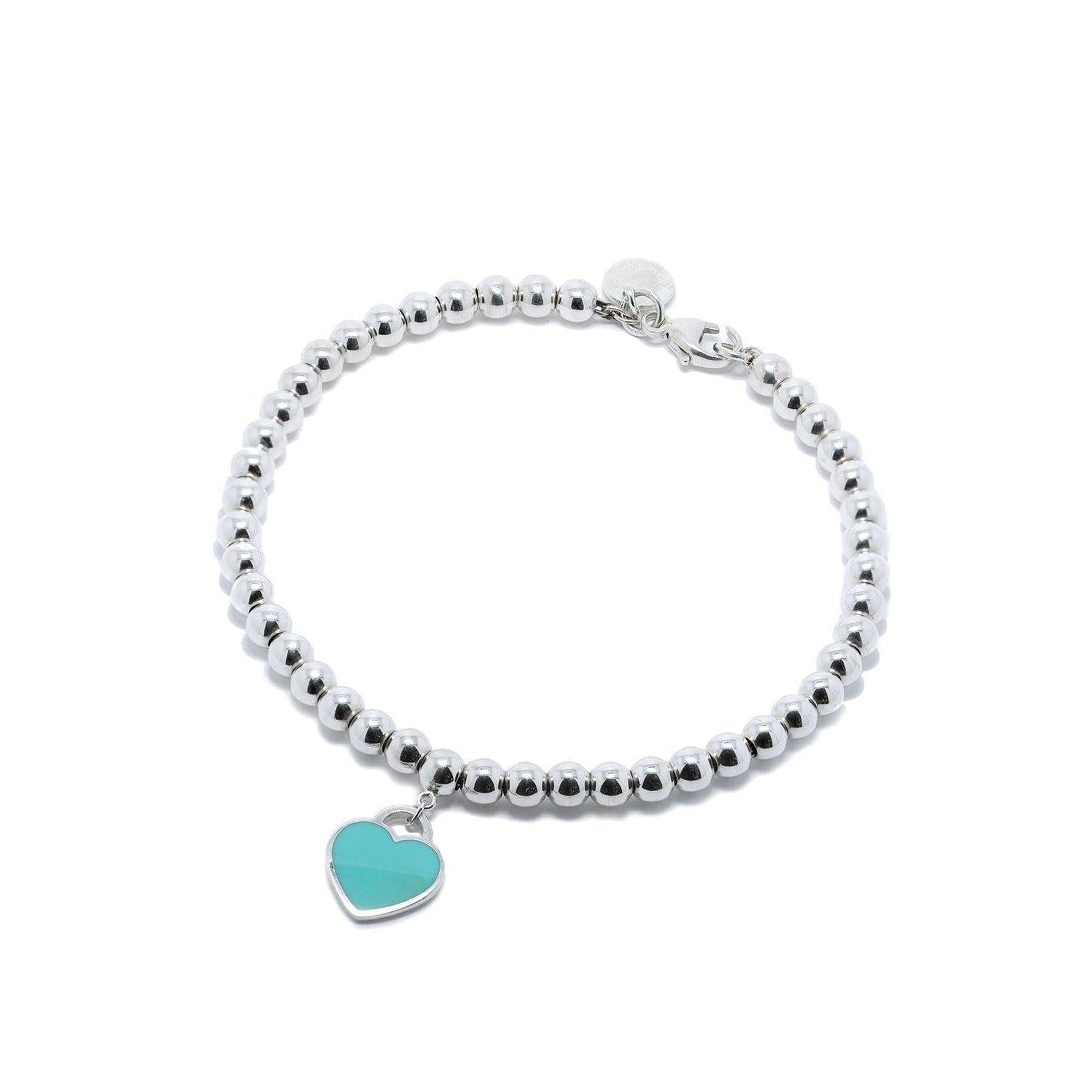 Tiffany & Co. Return to Tiffany Mini Heart Tag Bead Bracelet with Blue Enamel
