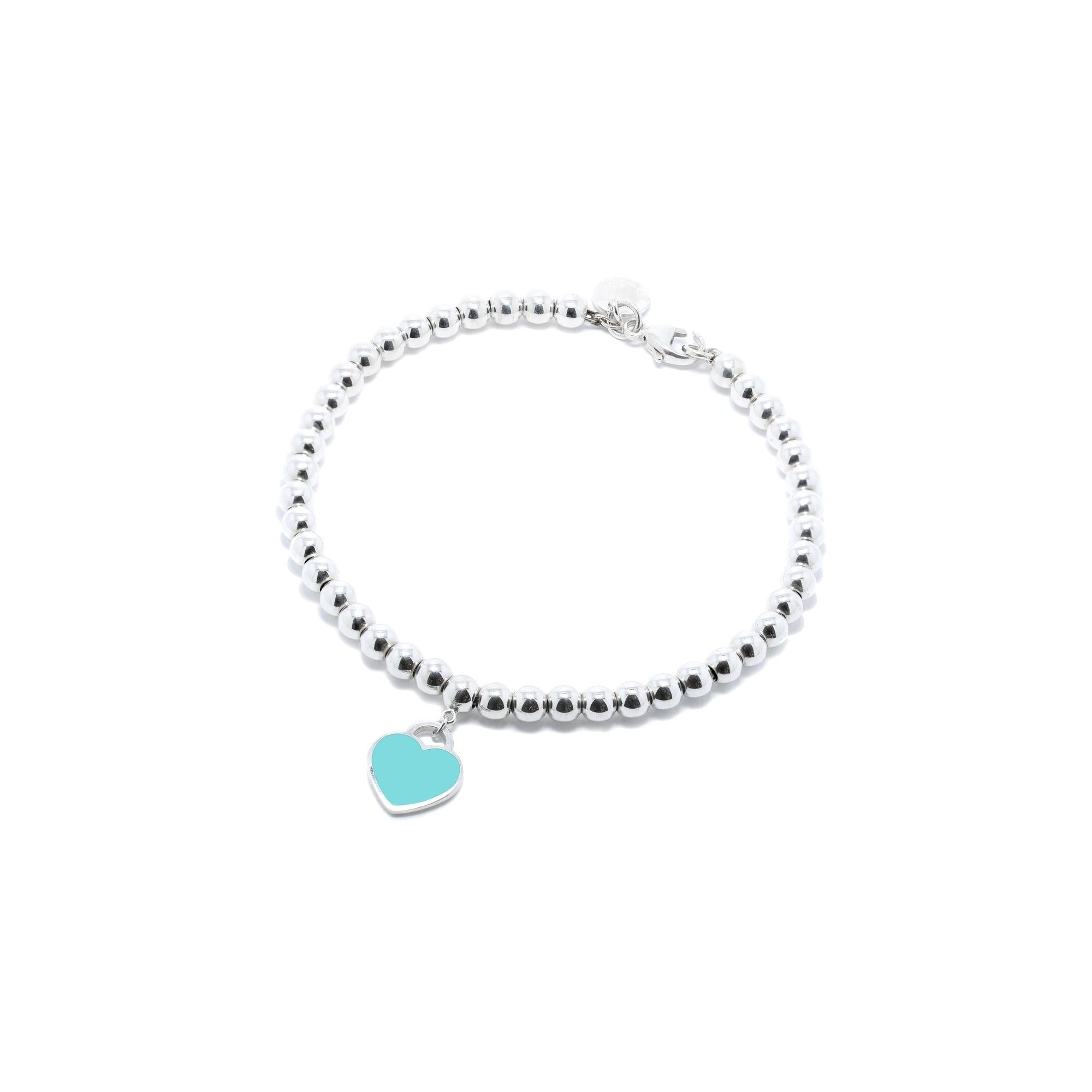 Tiffany & Co. Return to Tiffany Mini Heart Tag Bead Bracelet with Blue Enamel