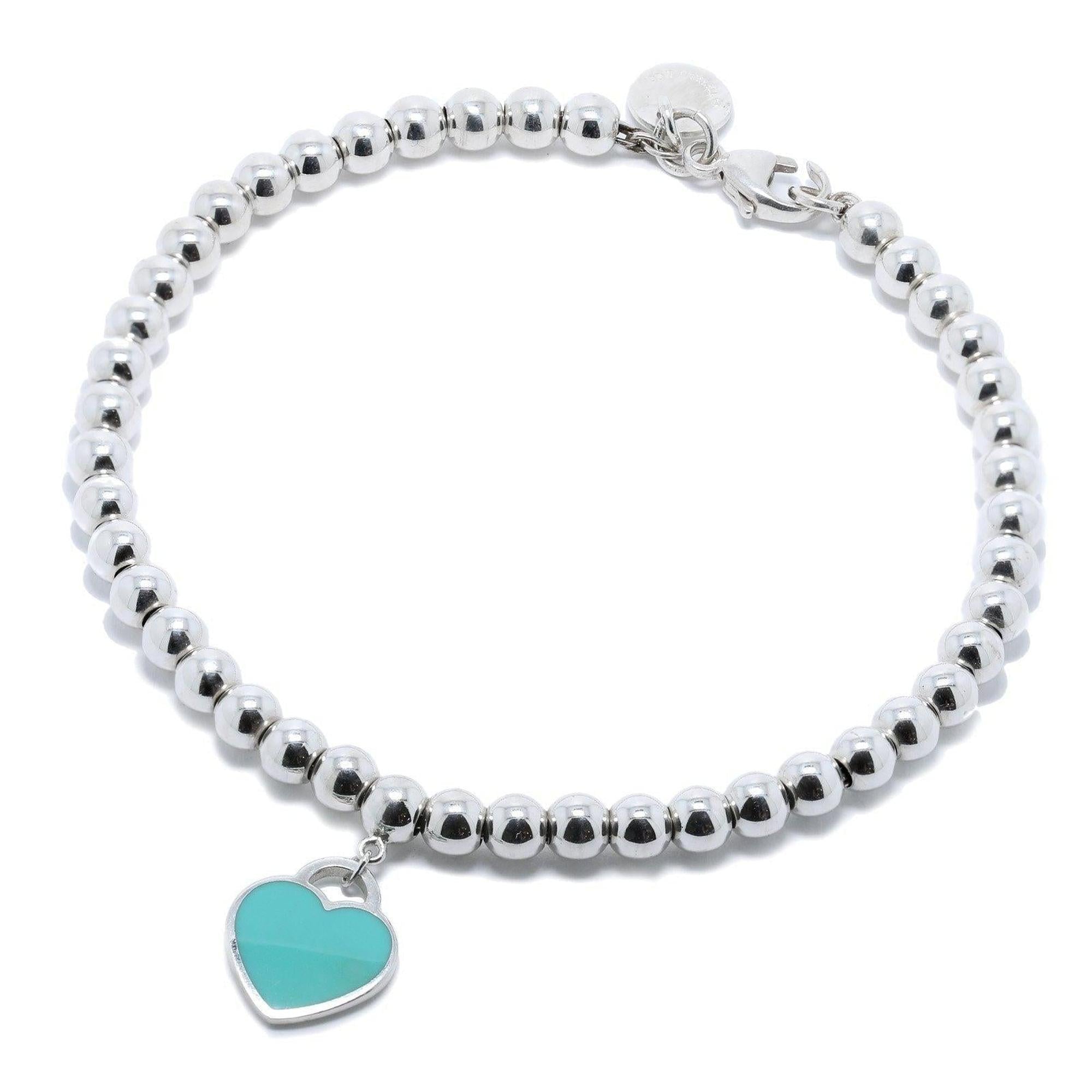 Tiffany & Co. Return to Tiffany Mini Heart Tag Bead Bracelet with Blue Enamel