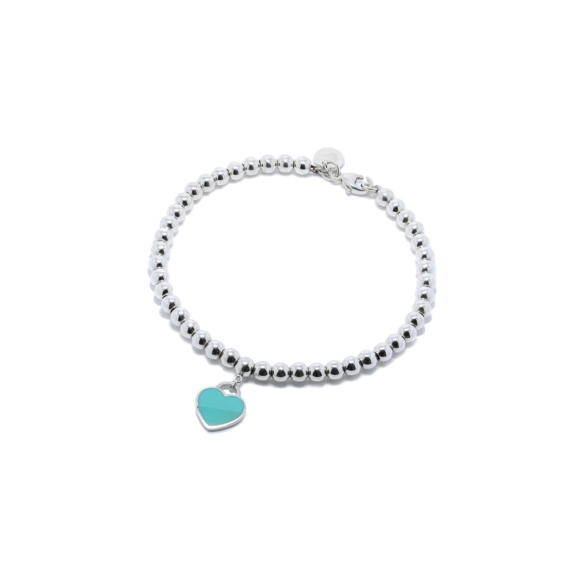Tiffany & Co. Return to Tiffany Mini Heart Tag Bead Bracelet with Blue Enamel