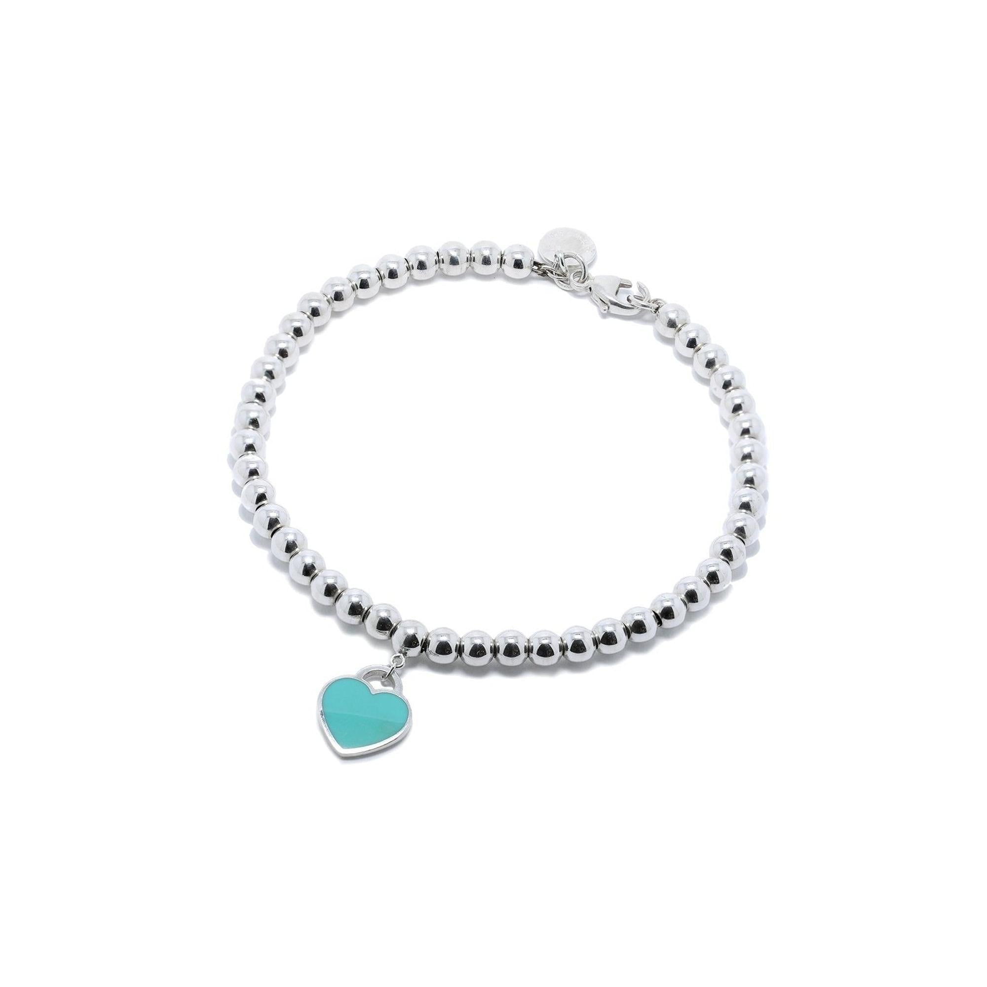 Tiffany & Co. Return to Tiffany Mini Heart Tag Bead Bracelet with Blue Enamel