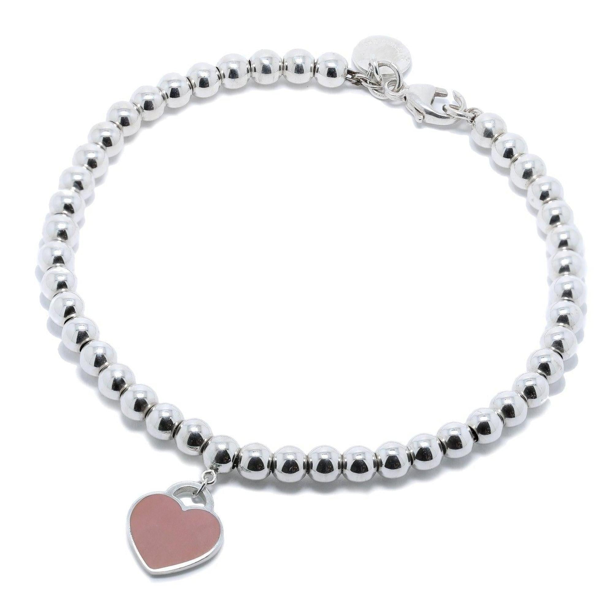 Tiffany & Co. Return to Tiffany Mini Heart Tag Bead Bracelet with Pink Enamel