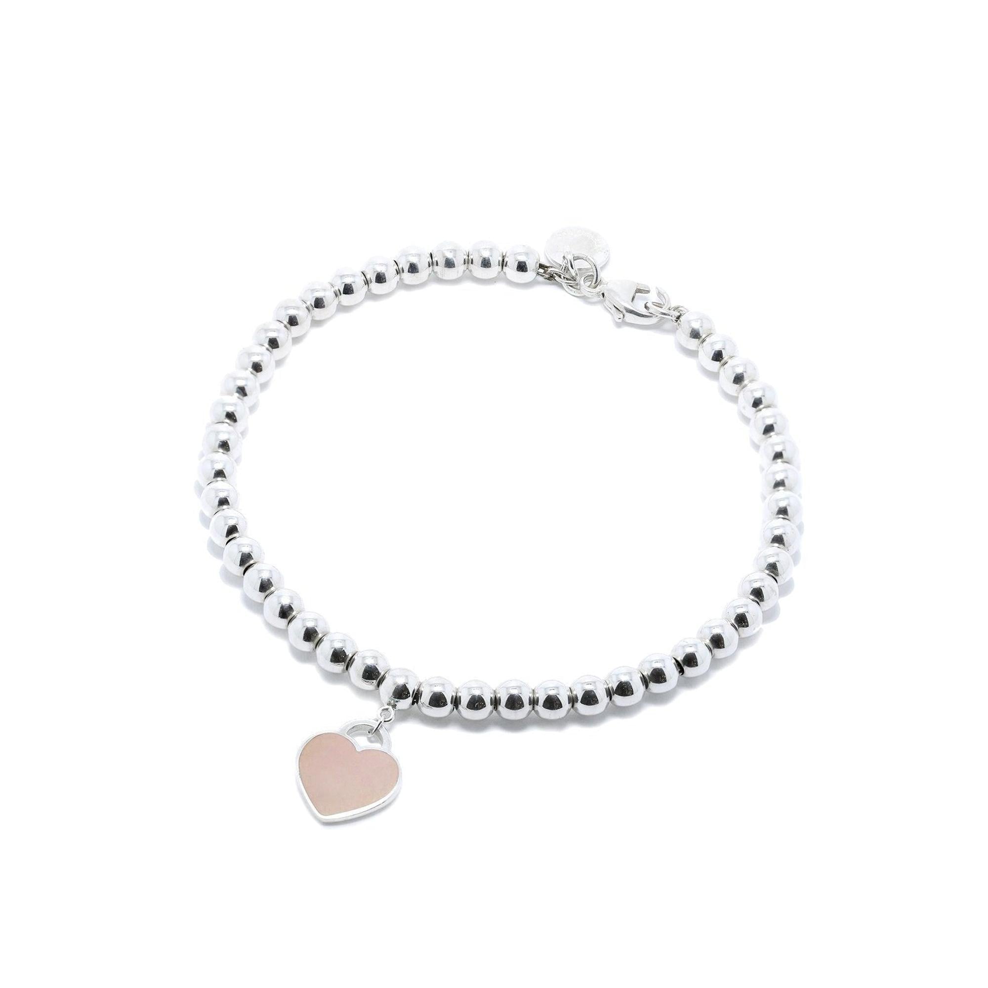 Tiffany & Co. Return to Tiffany Mini Heart Tag Bead Bracelet with Pink Enamel