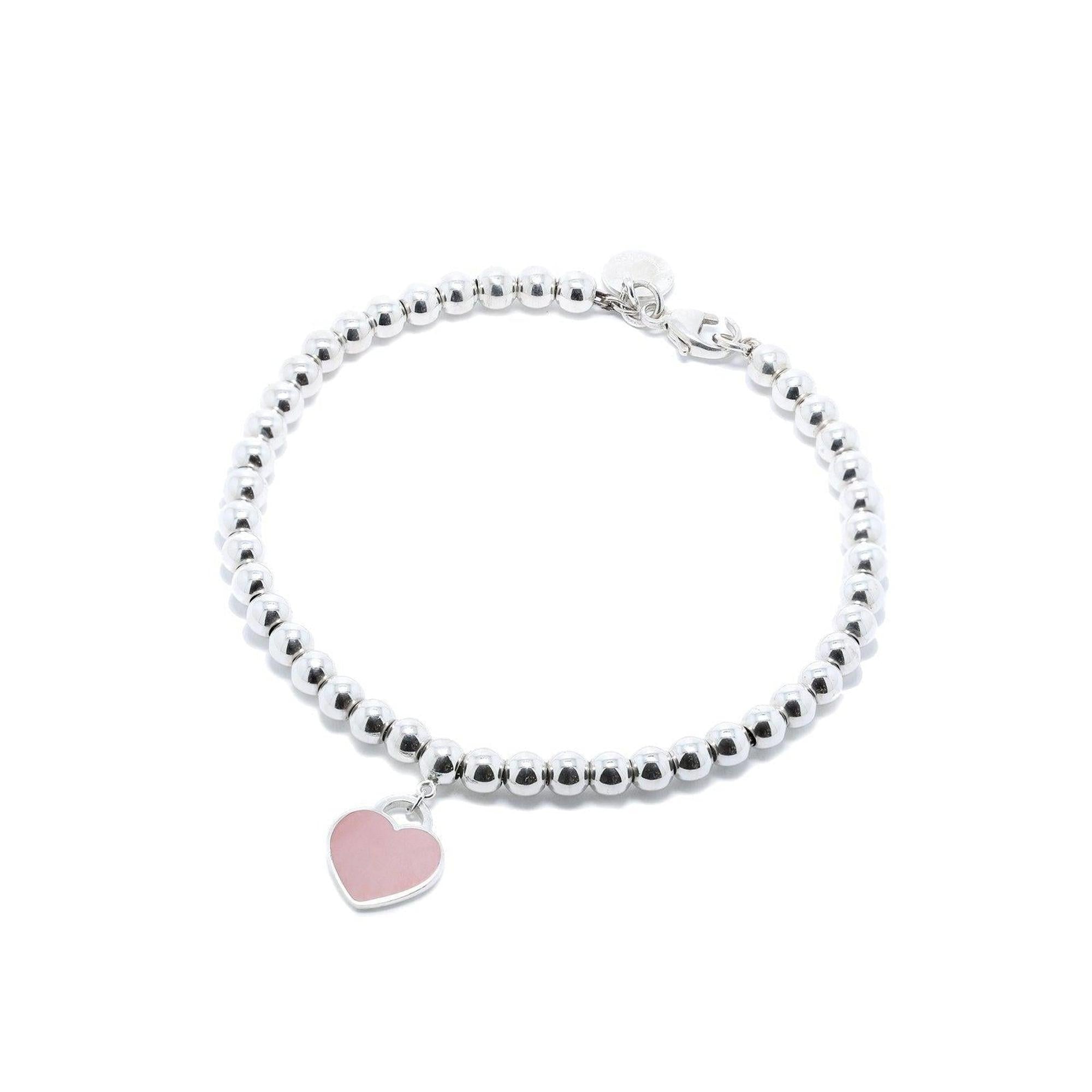 Tiffany & Co. Return to Tiffany Mini Heart Tag Bead Bracelet with Pink Enamel