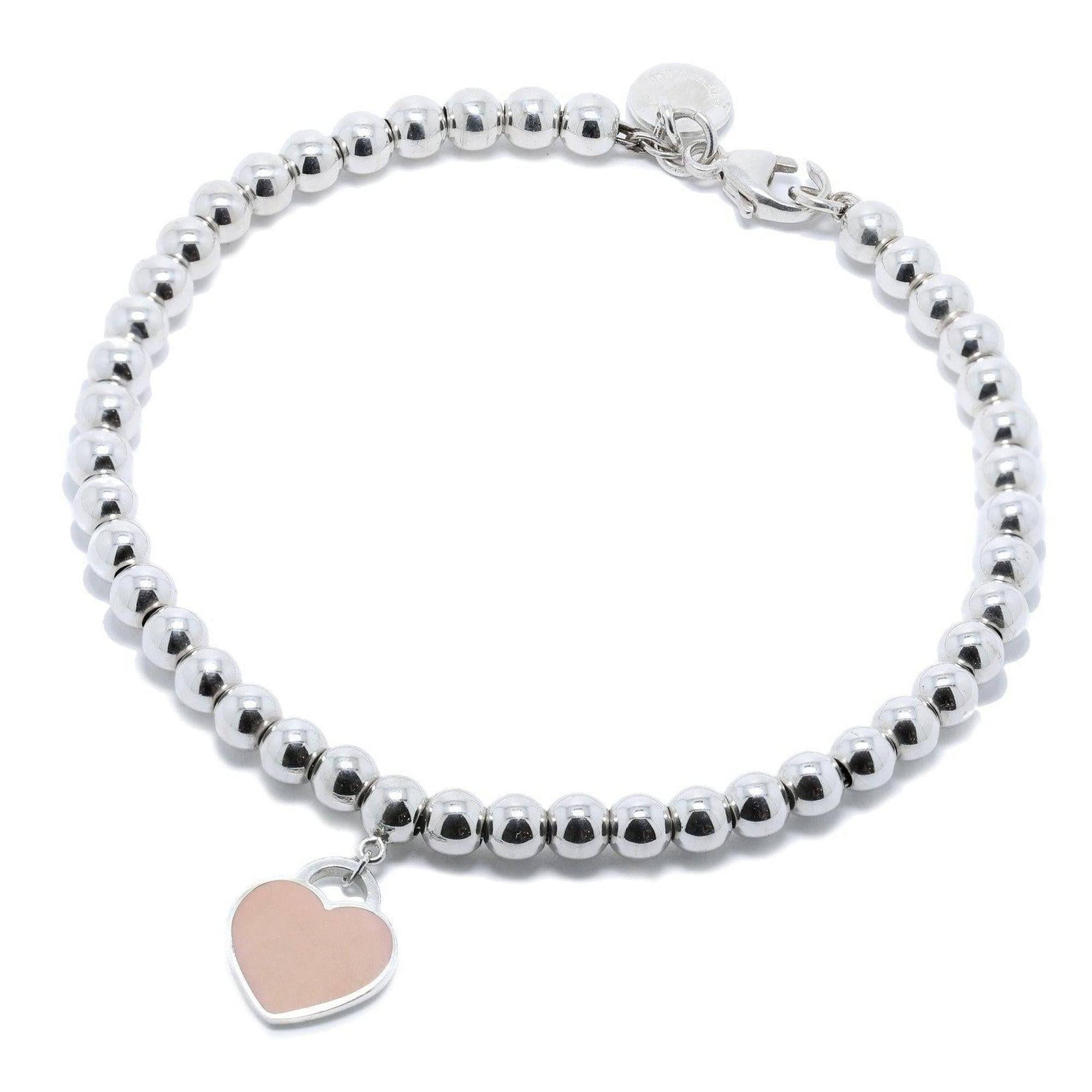 Tiffany & Co. Return to Tiffany Mini Heart Tag Bead Bracelet with Pink Enamel