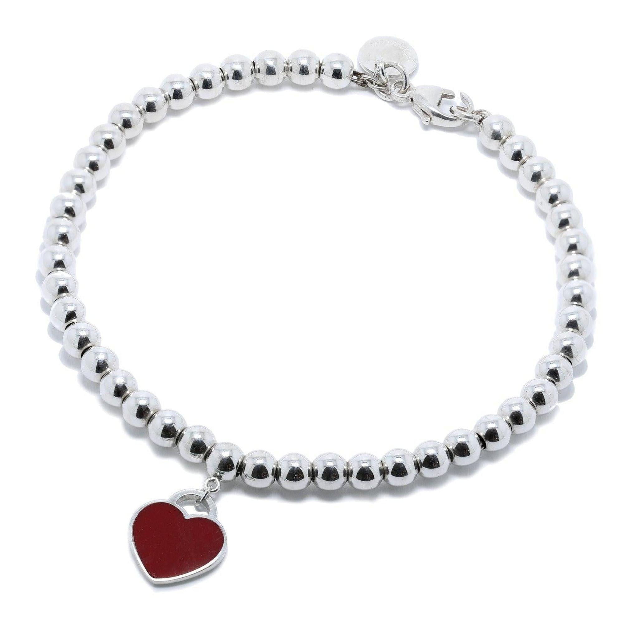 Tiffany & Co. Return to Tiffany Mini Heart Tag Bead Bracelet with Red Enamel