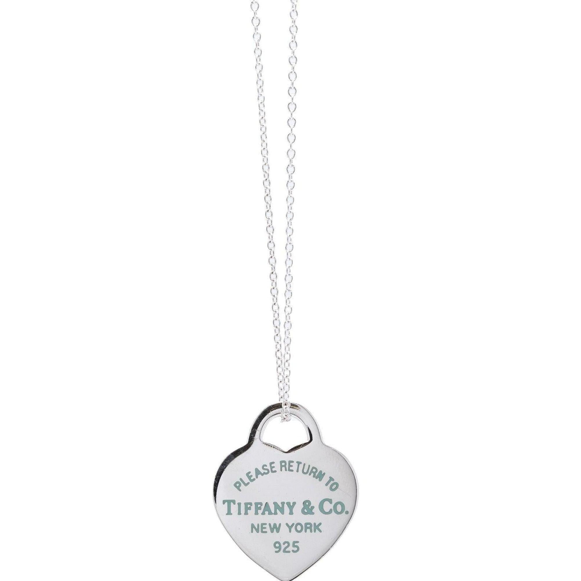 Tiffany & Co. Return to Tiffany Small Heart Tag Pendant w/ Blue Enamel Necklace