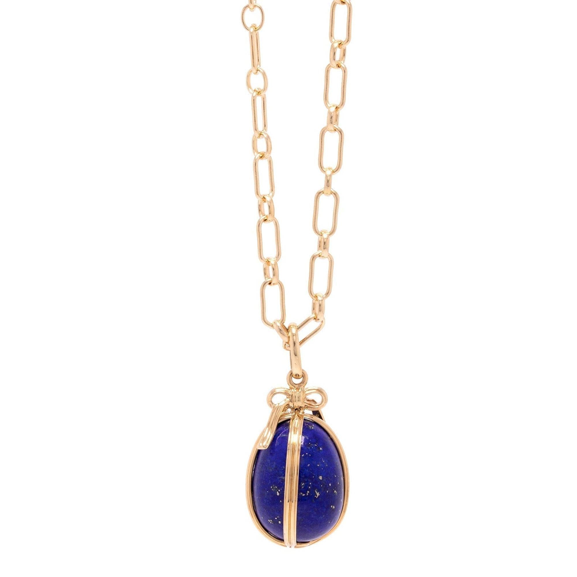 Tiffany & Co. Schlumberger 18k Gold Lapis Lazuli Egg Pendant Necklace