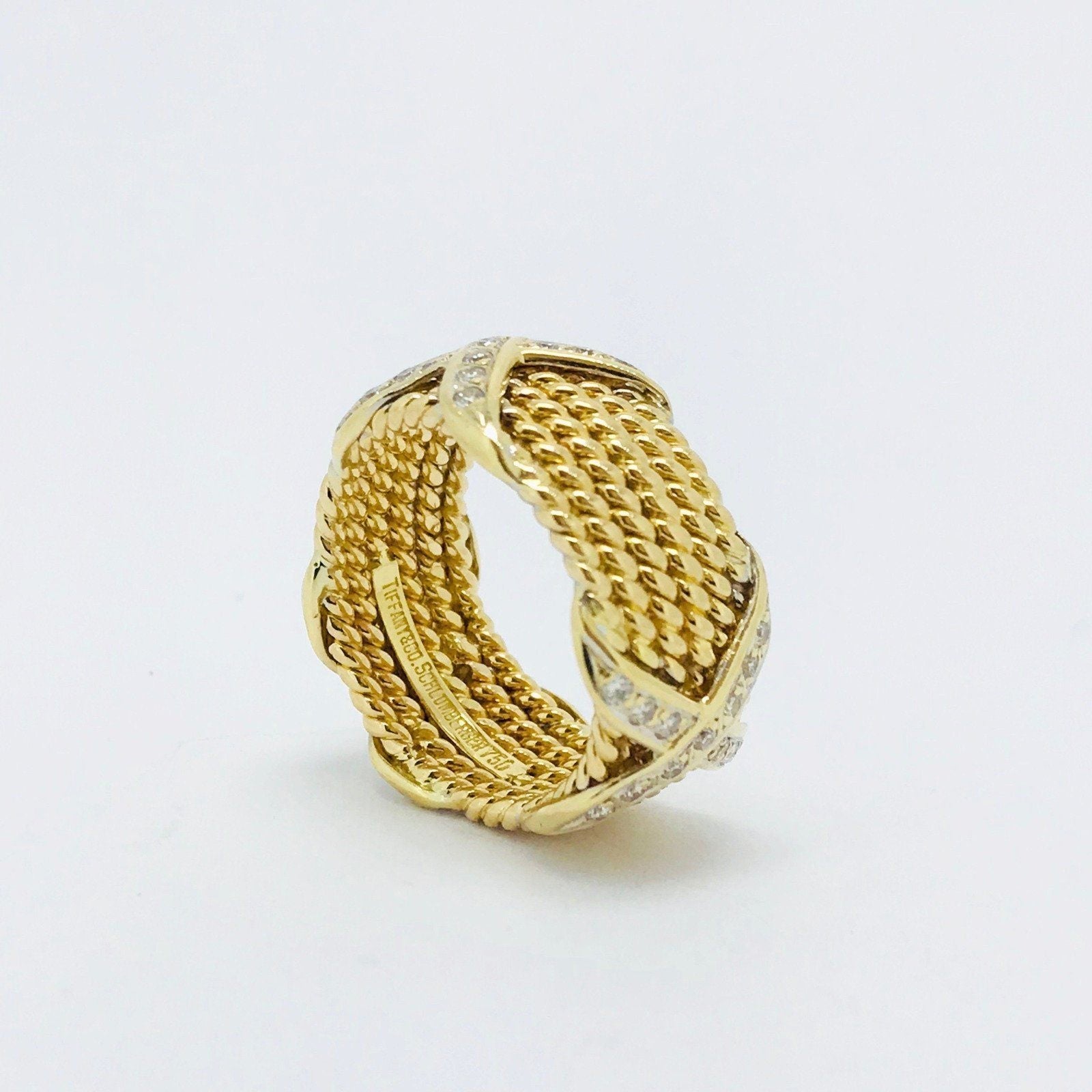 Tiffany & Co. Schlumberger Rope Six-Row Diamond "X" Ring