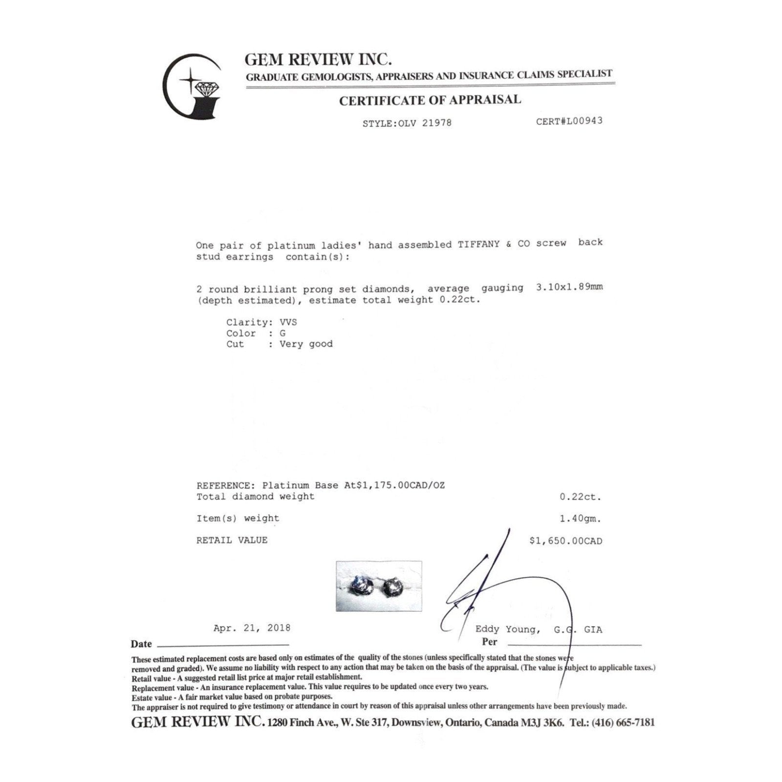 Tiffany & Co. Solitaire Diamond Earrings