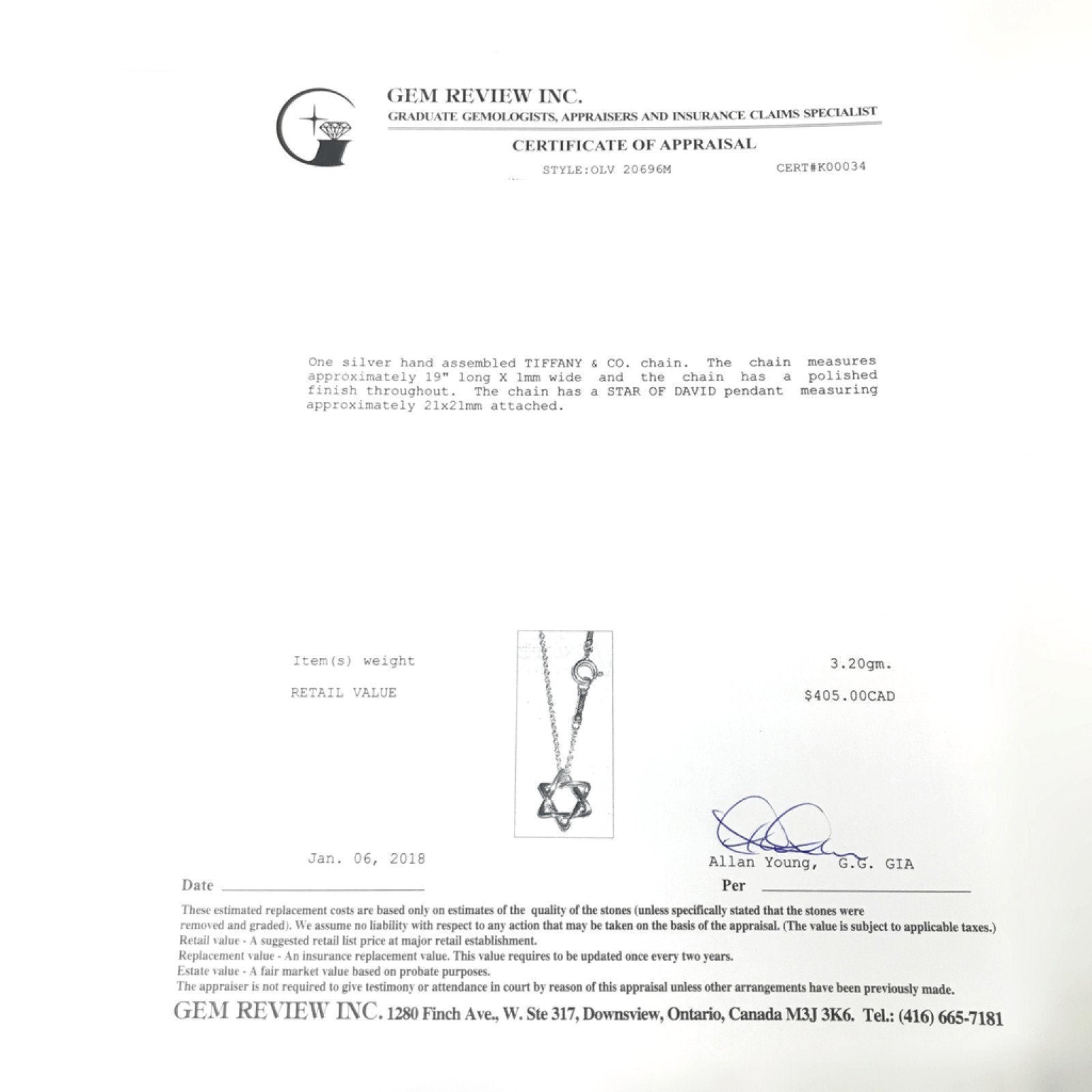 Tiffany & Co. Star of David Pendant Necklace