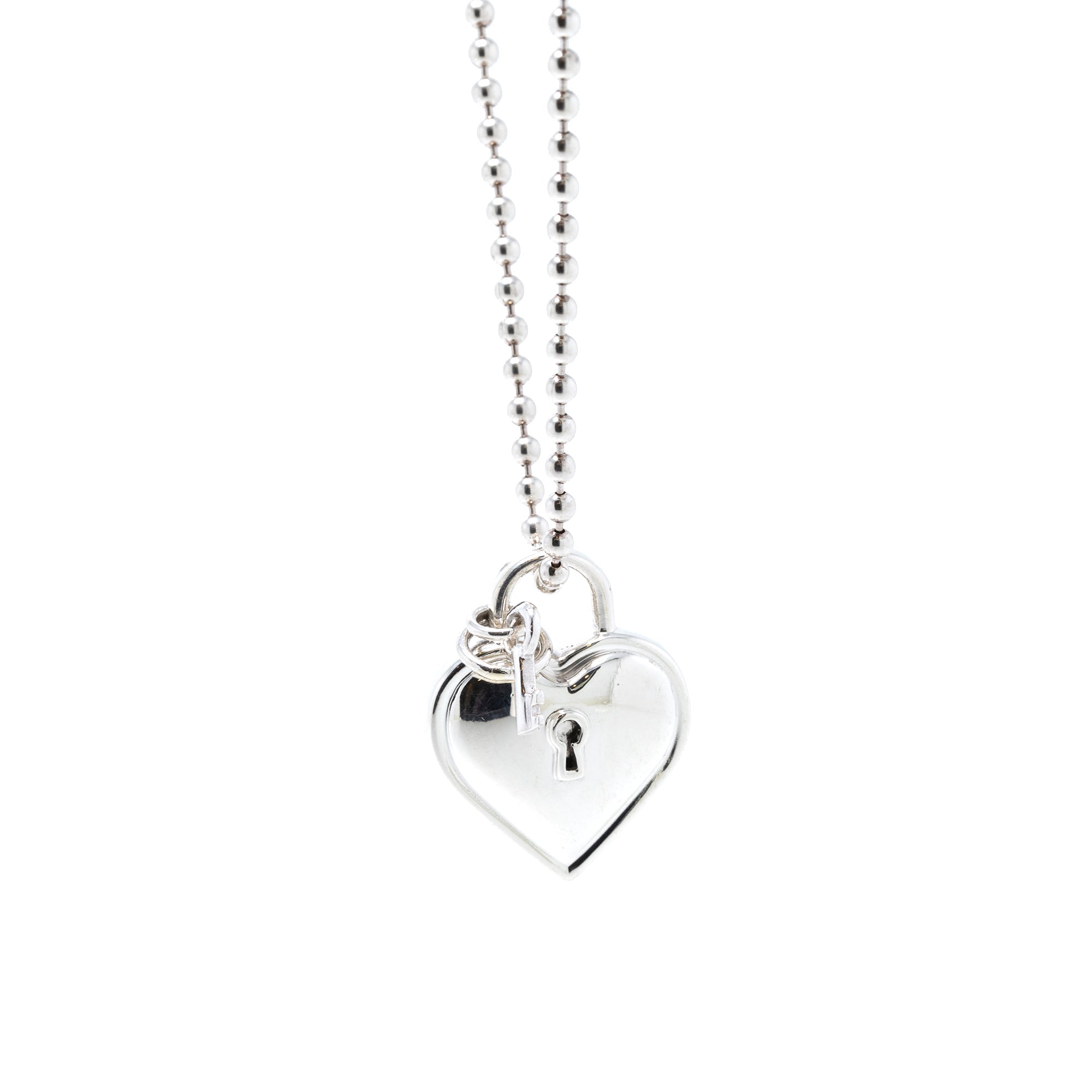 Sterling Silver 925 Small Love Key and Heart Lock Pendant Necklace - S Sterling Silver 925 Small Love Key and Heart Lock Pendant Necklace - S