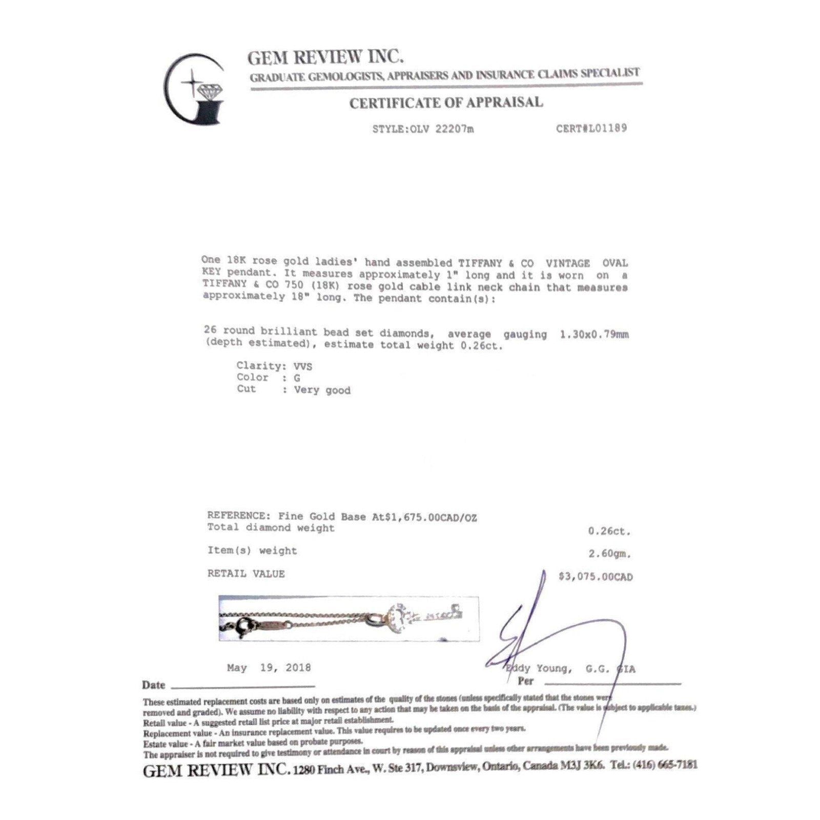 Tiffany & Co. Vintage Oval Key Charm Necklace with Diamonds