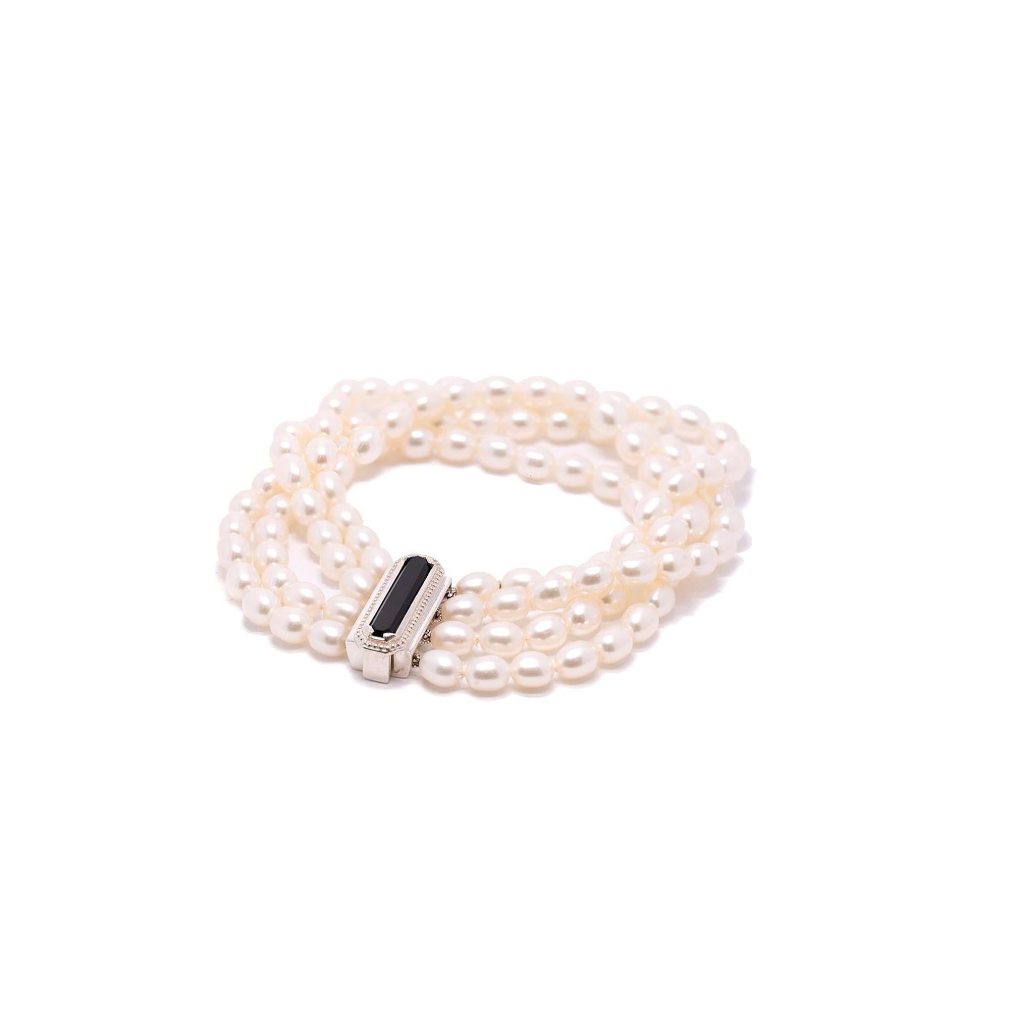 Tiffany & Co. Ziegfeld Four-Row Pearl & Onyx Bracelet w/ Box