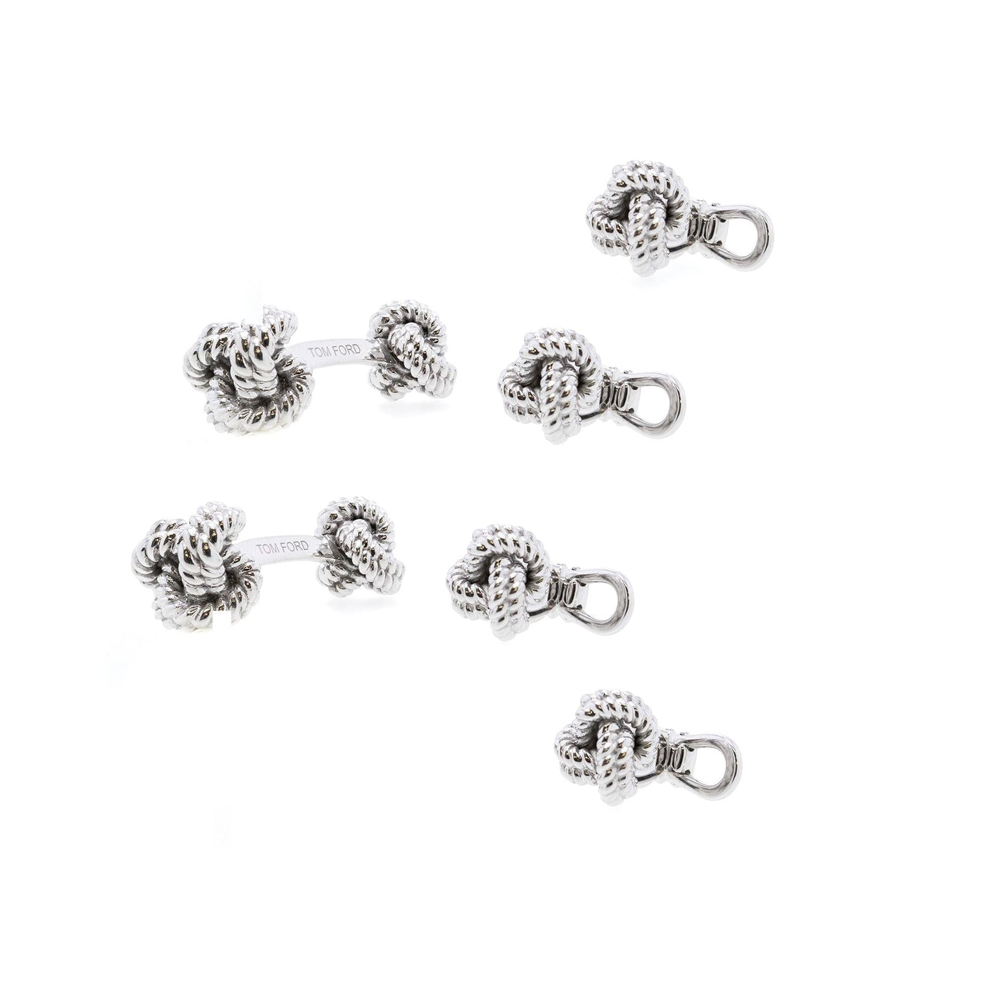 Tom Ford 18k White Gold Knot Cufflink & Stud Set w/ Box