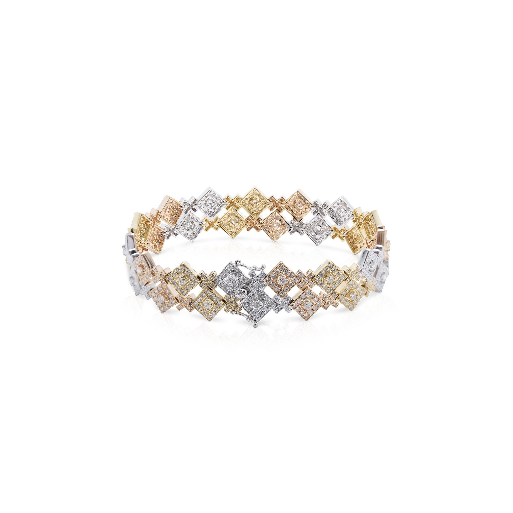 Tri-Color Cluster Diamond Link Bracelet