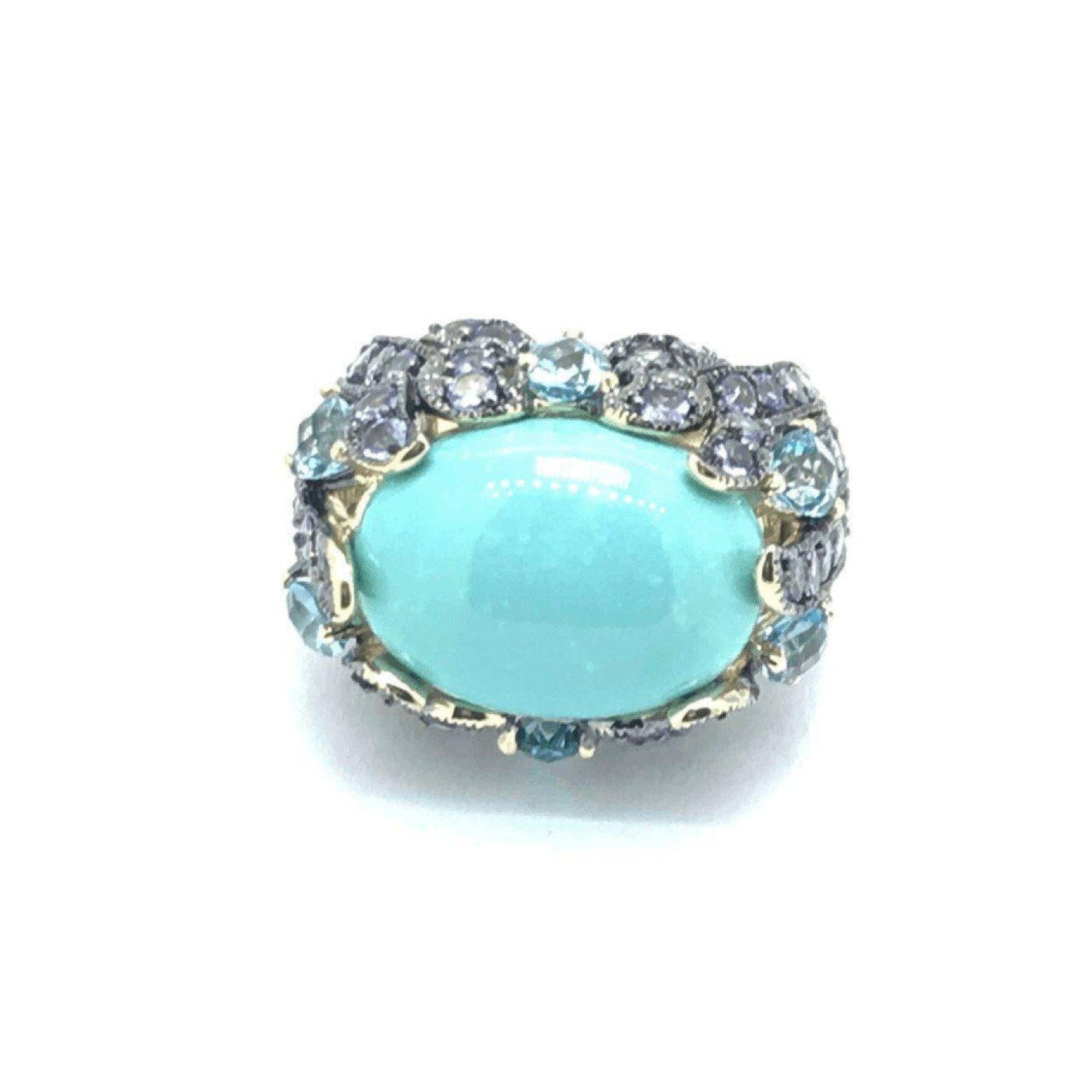 Turquoise, Blue Topazs and Amethysts Cocktail Ring