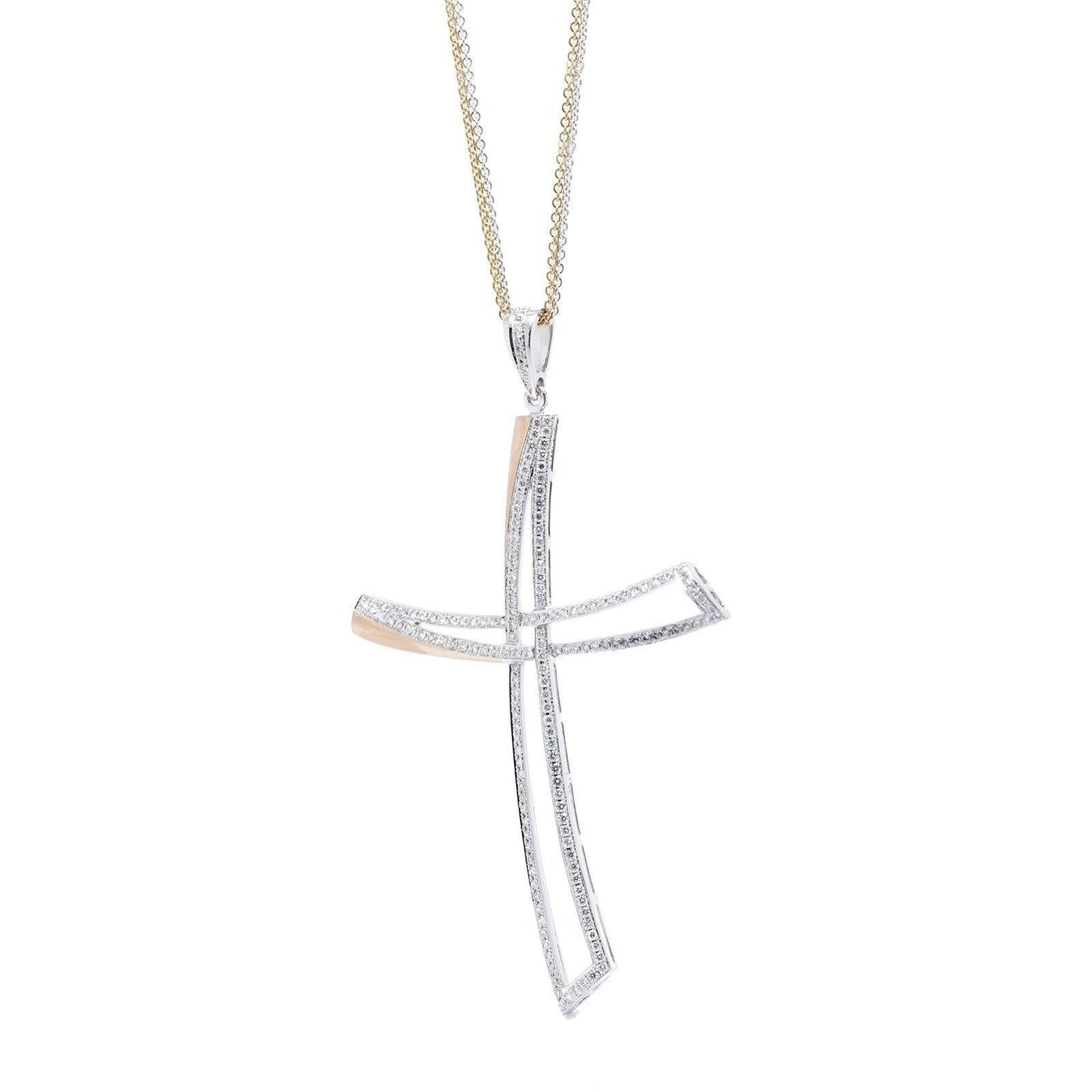 Two-Tone Diamond Cross Pendant Necklace
