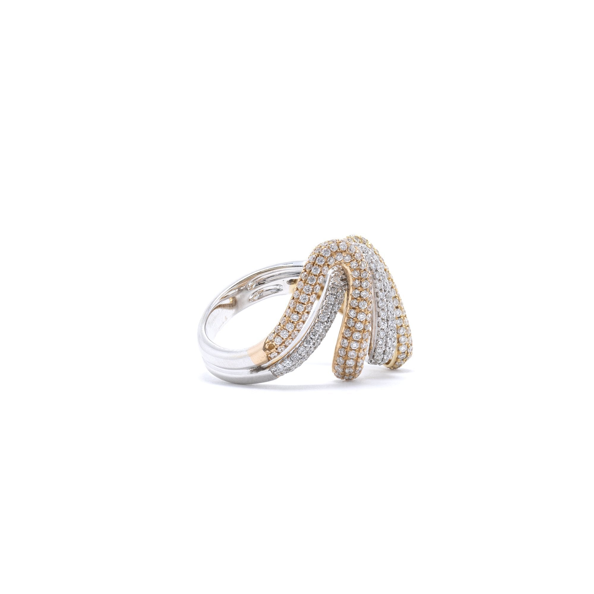 Two-Tone Pave Diamond Diagonal Zig Zag Ring