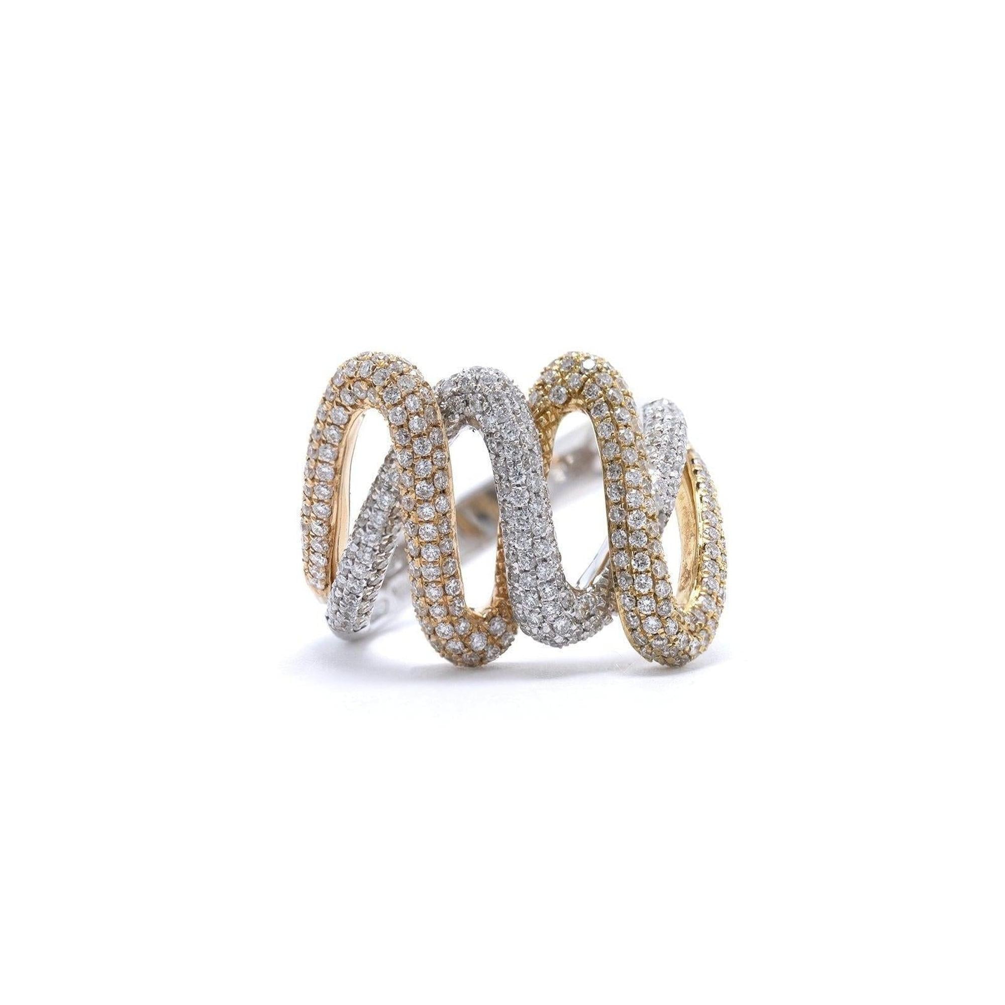 Two-Tone Pave Diamond Diagonal Zig Zag Ring