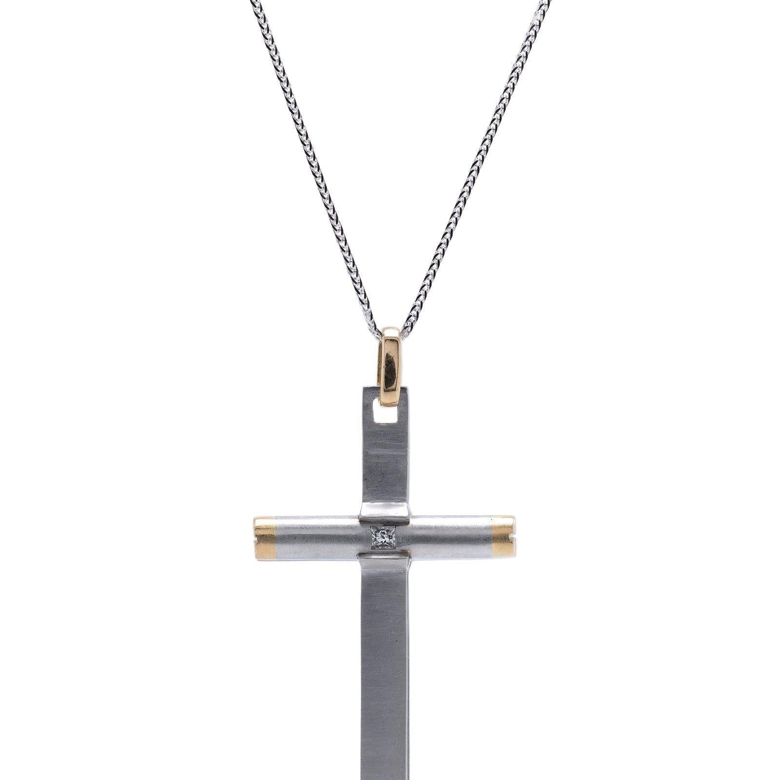 Two-Tone Platinum & Diamond Cross Pendant Necklace