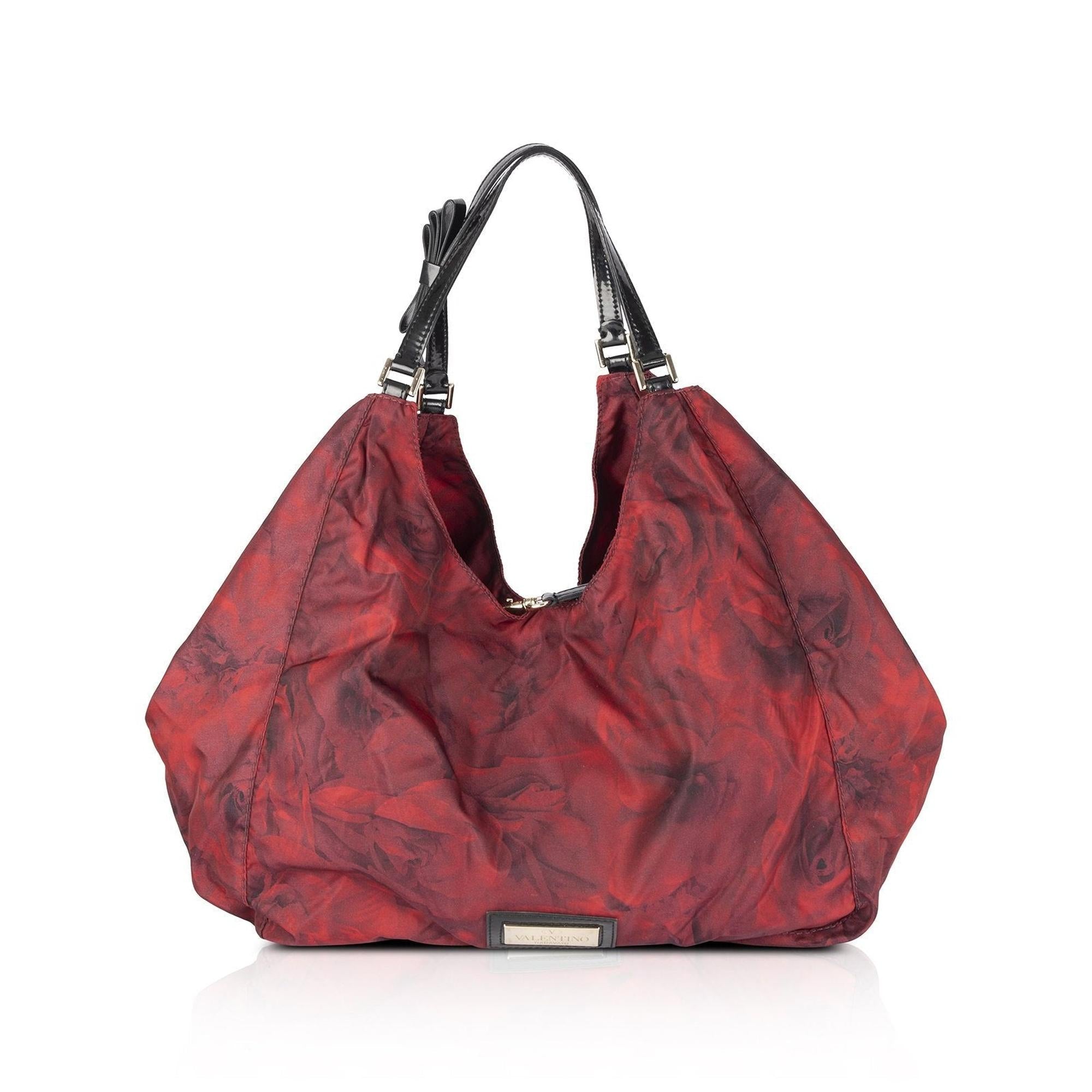 Valentino Red Flowerland Rose Print Large Nylon Tote