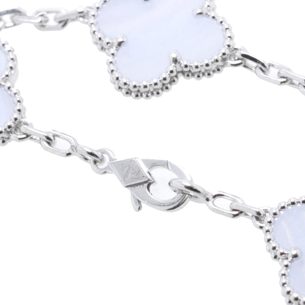 Van Cleef & Arpels 18k White Gold 5 Motifs Vintage Alhambra Bracelet w/ Box & Certificate