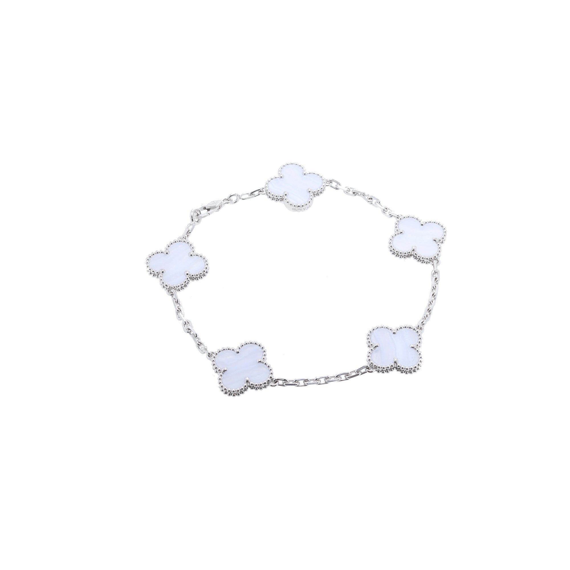 Van Cleef & Arpels 18k White Gold 5 Motifs Vintage Alhambra Bracelet w/ Box & Certificate