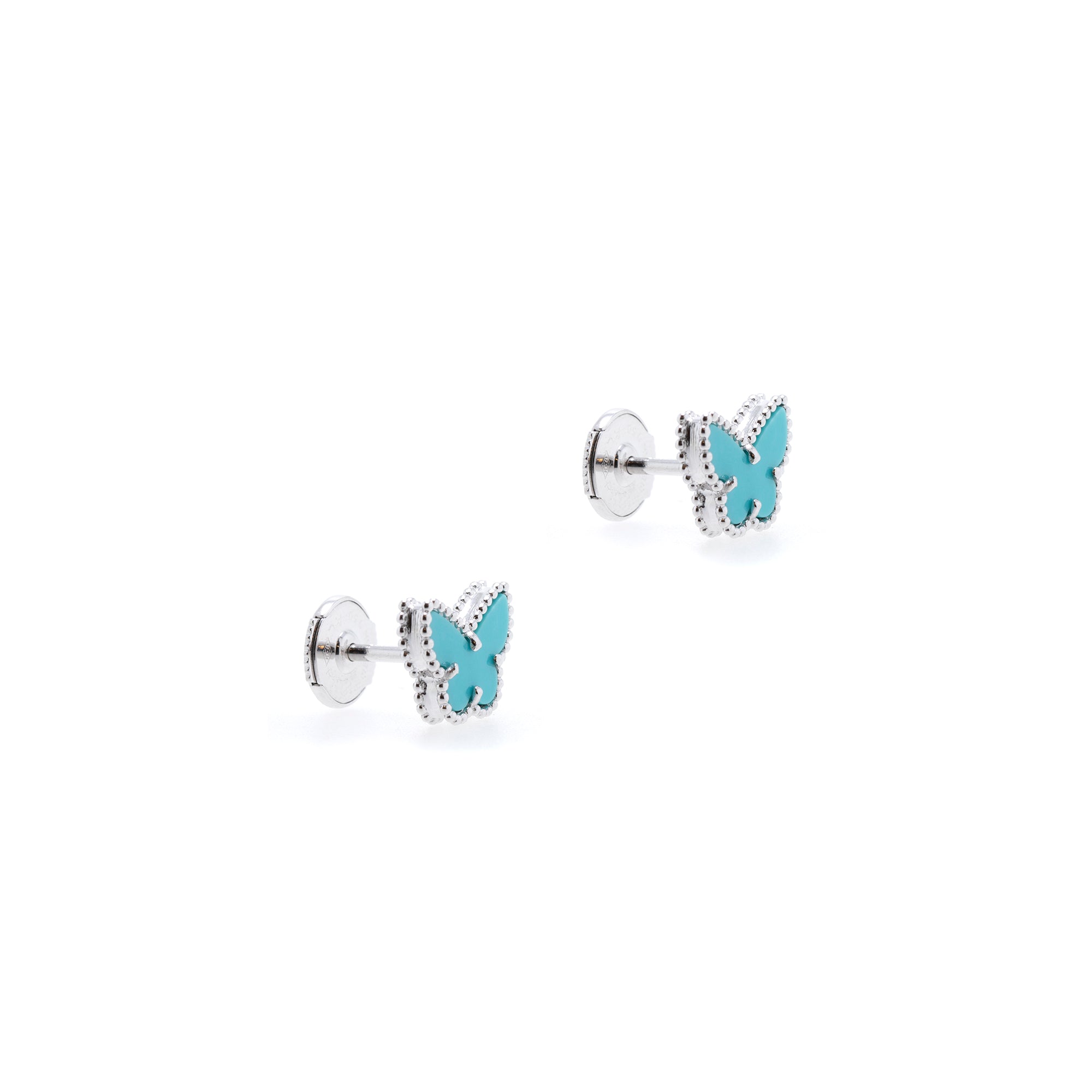 Van Cleef & Arpels 18k White Gold Sweet Alhambra Butterfly Stud Earrings w/ Box & Certificate