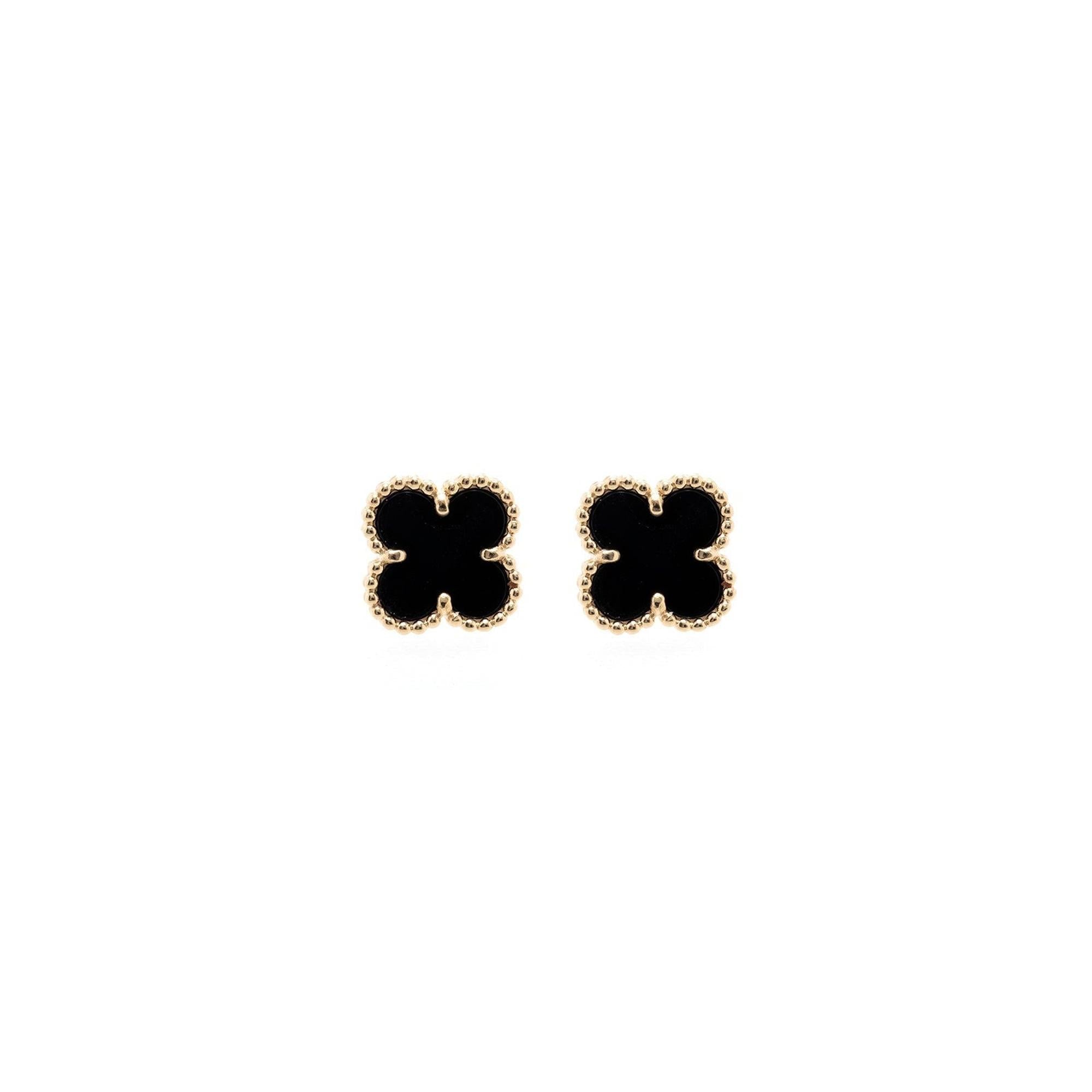 Van Cleef & Arpels Sweet Alhambra Onyx Stud Earrings w/ Box & Receipt