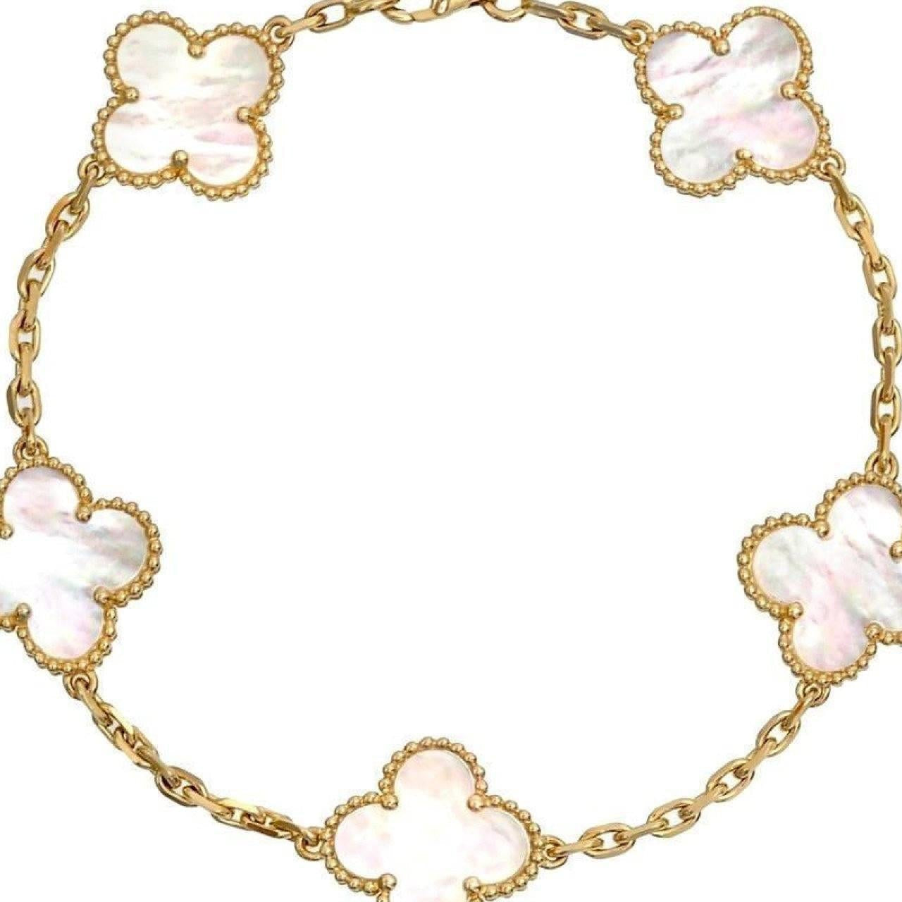 VAN CLEEF & ARPELS 18K Rose Gold Diamond Gray Mother of Pearl 5 Motifs Vintage  Alhambra Bracelet 1285867