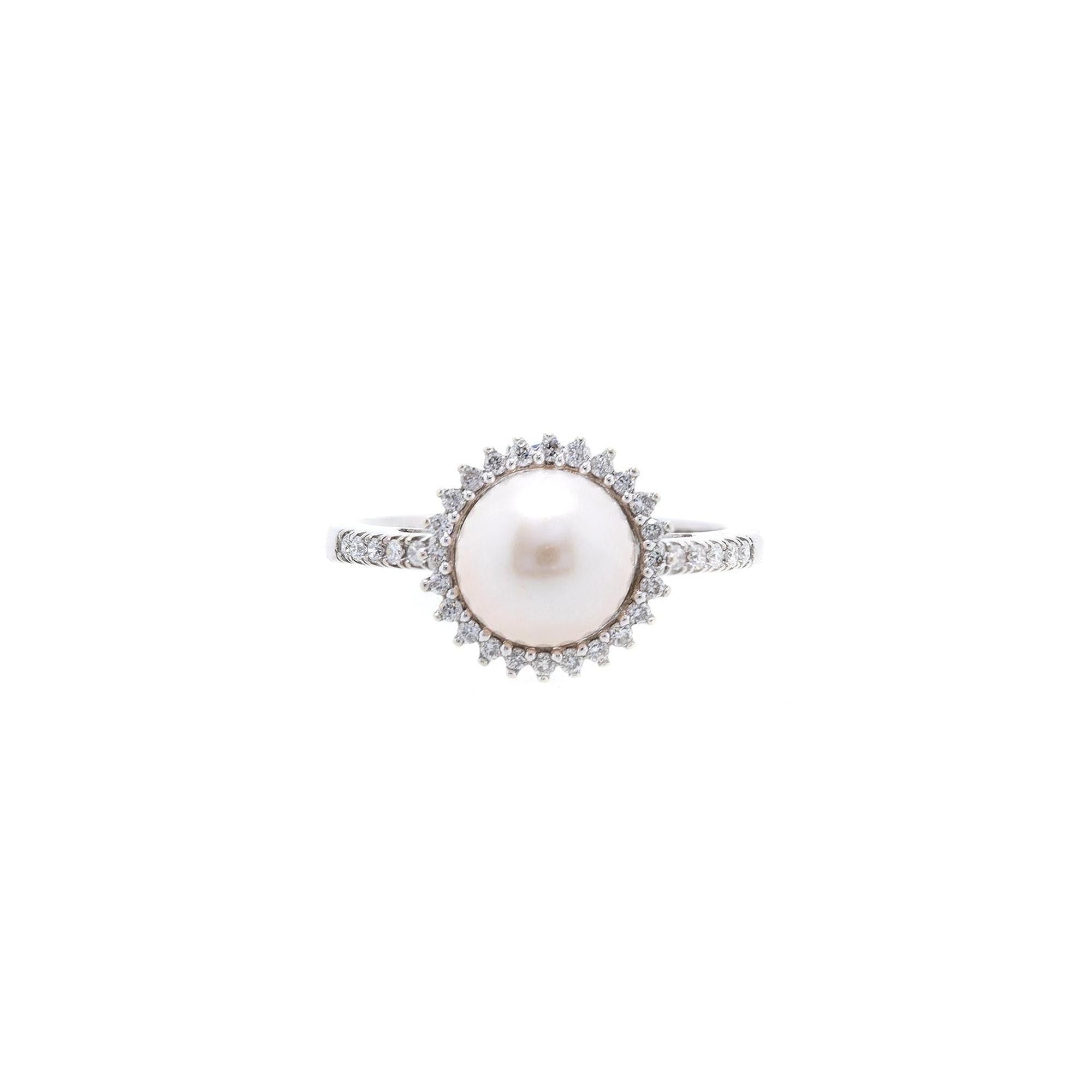 Vera Wang 14k White Gold Pearl & Diamond Cocktail Ring